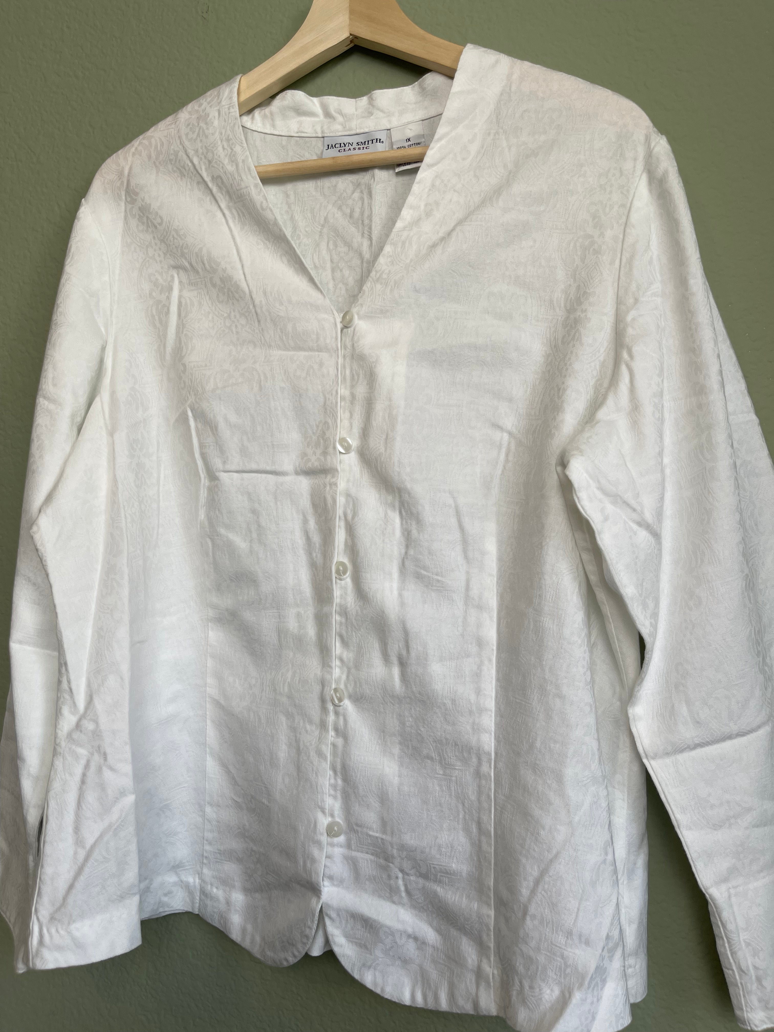 Retro Button Front Cotton Long Sleeve Blouse sz xl-1x