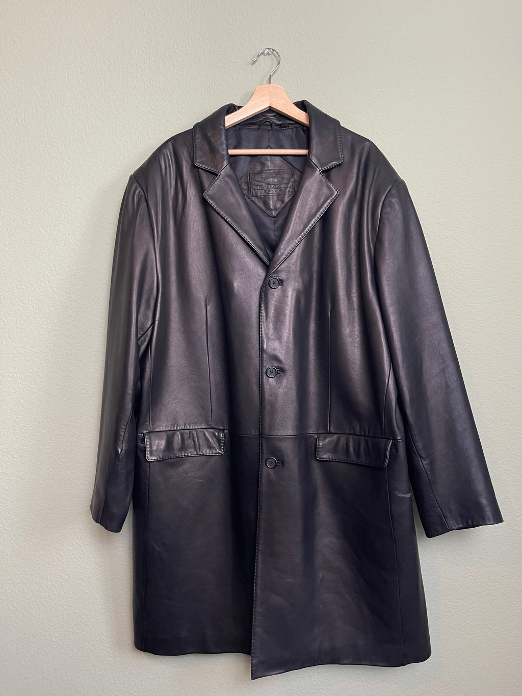 Vintage Black Leather Midi Trench Jacket sz xl-3x