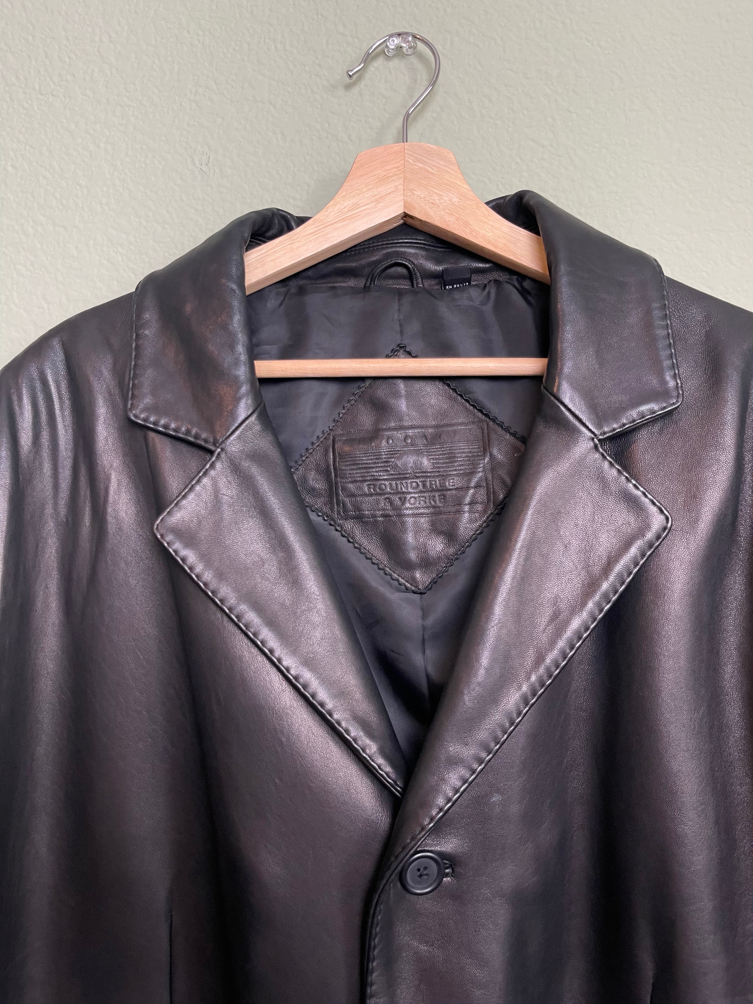 Vintage Black Leather Midi Trench Jacket sz xl-3x