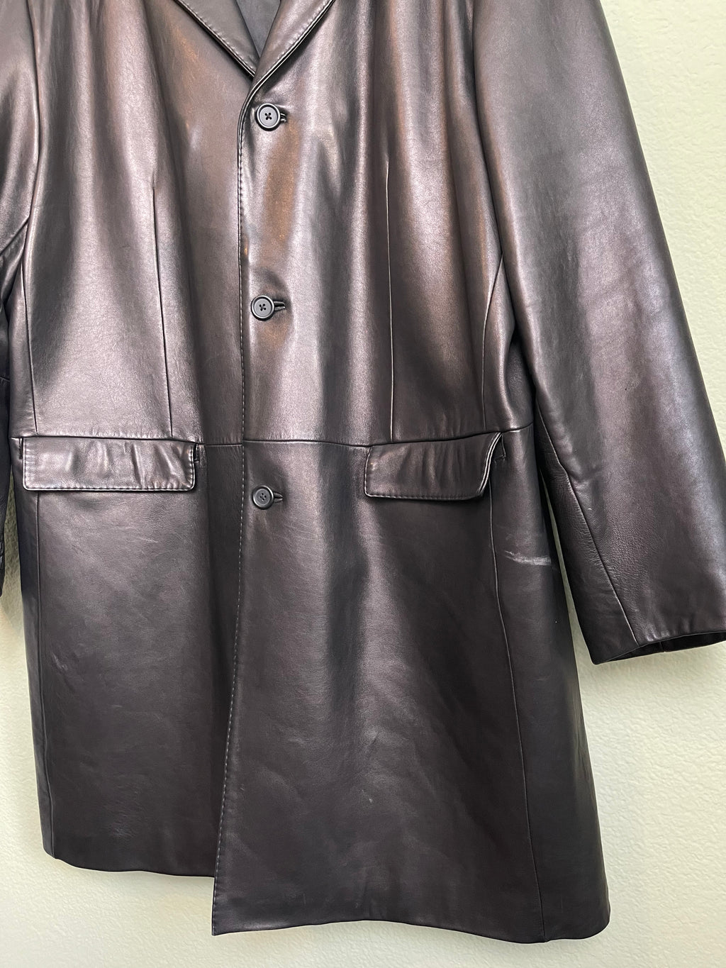 Vintage Black Leather Midi Trench Jacket sz xl-3x