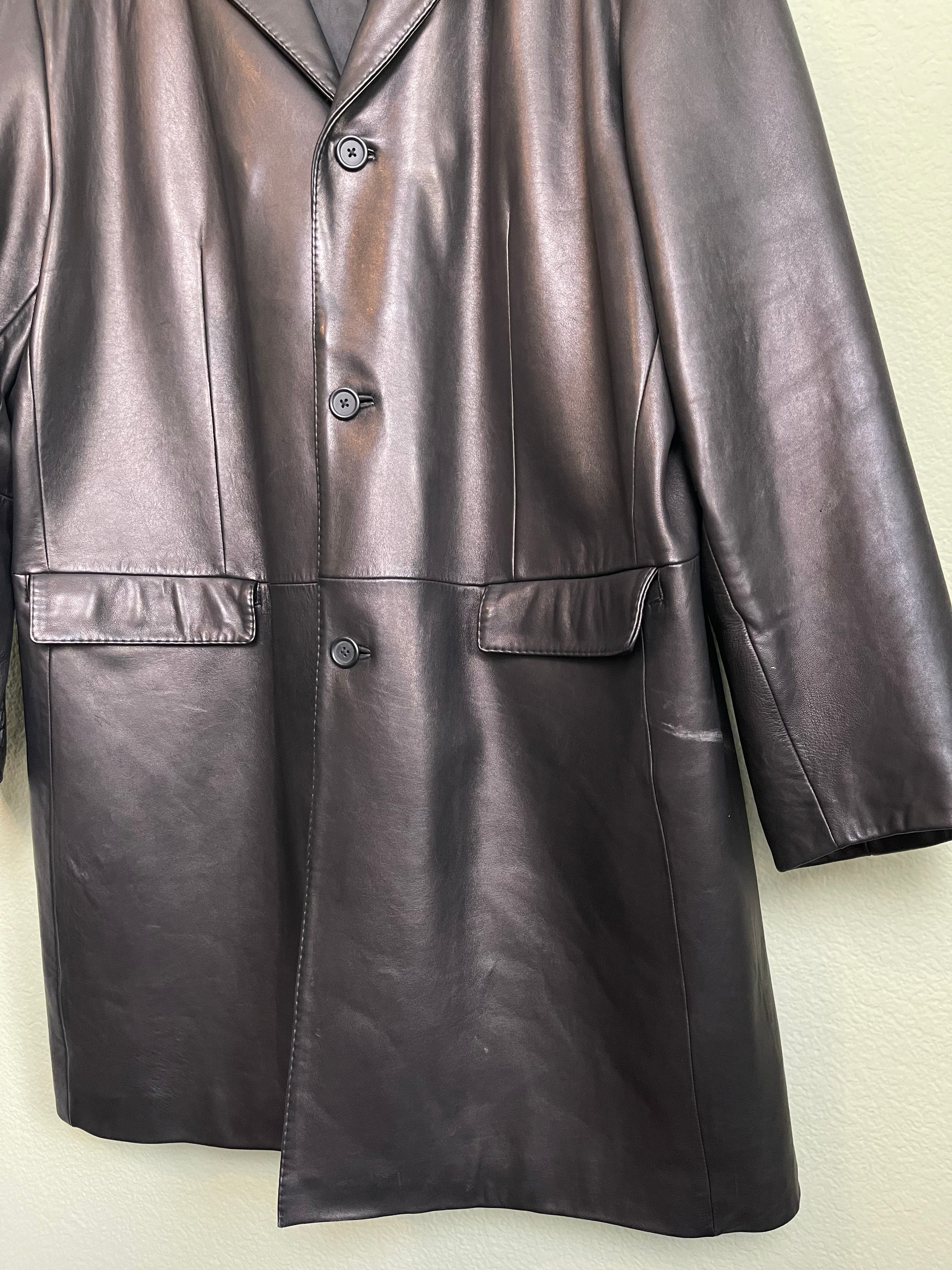 Vintage Black Leather Midi Trench Jacket sz xl-3x