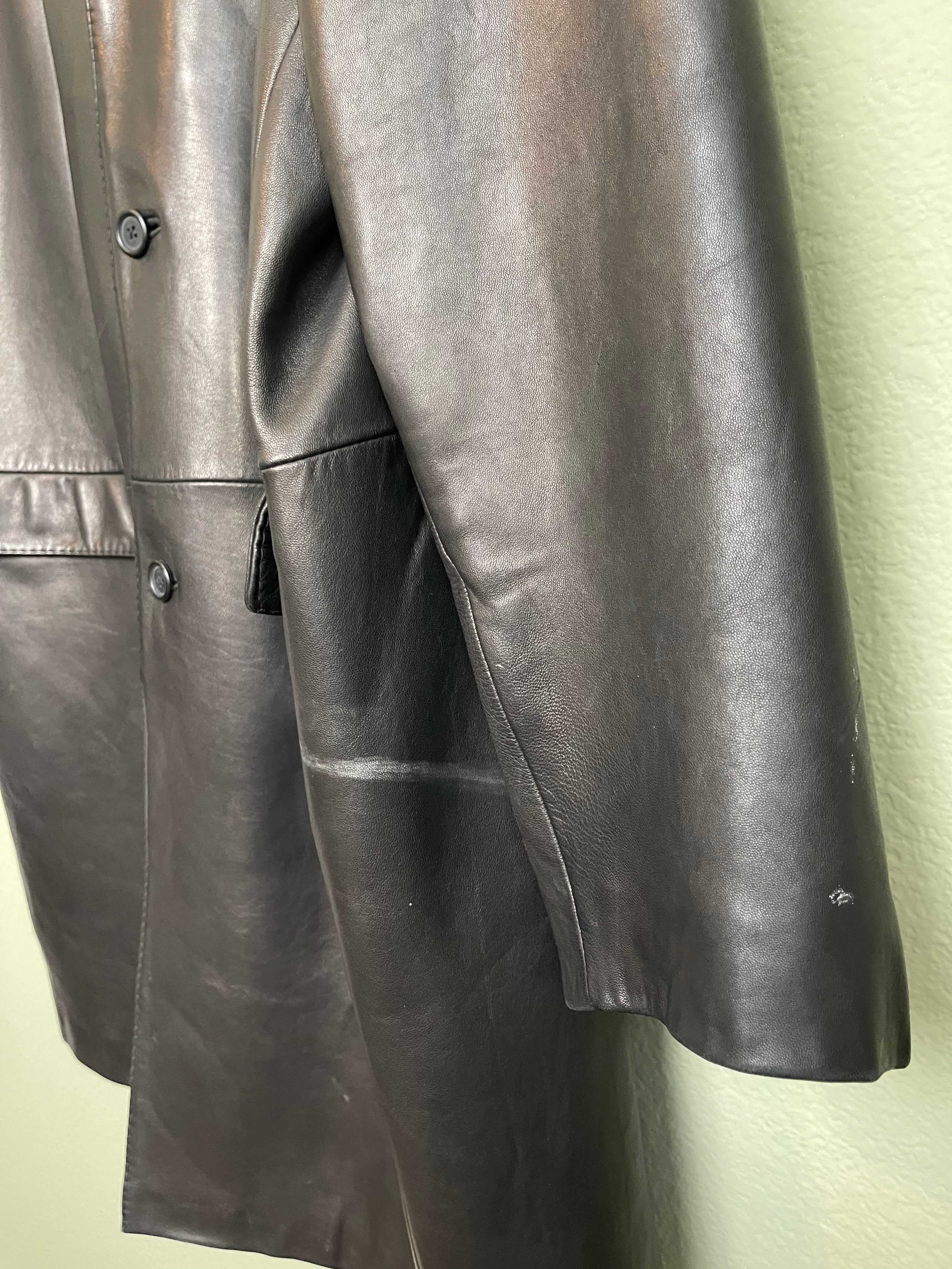 Vintage Black Leather Midi Trench Jacket sz xl-3x