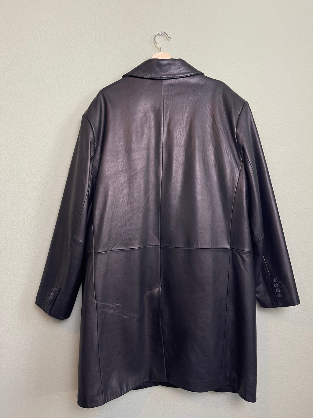Vintage Black Leather Midi Trench Jacket sz xl-3x
