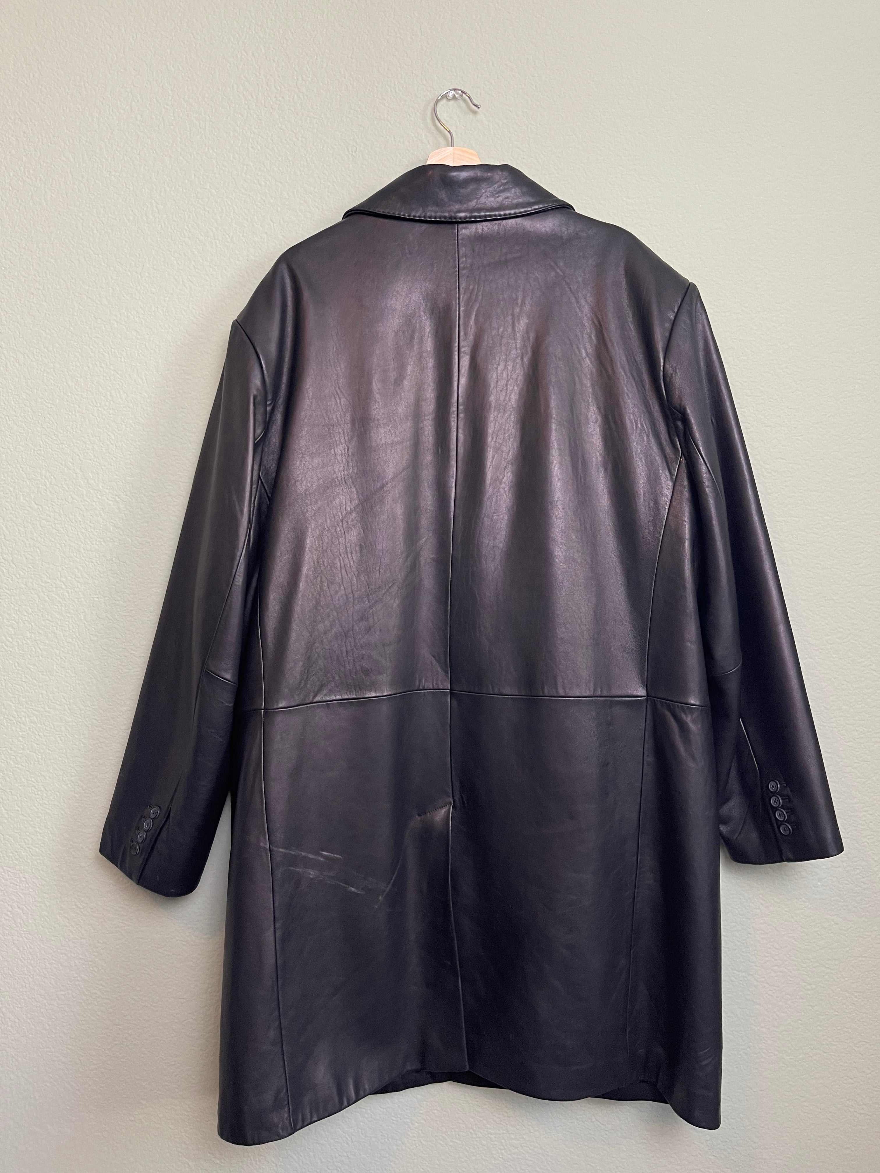 Vintage Black Leather Midi Trench Jacket sz xl-3x