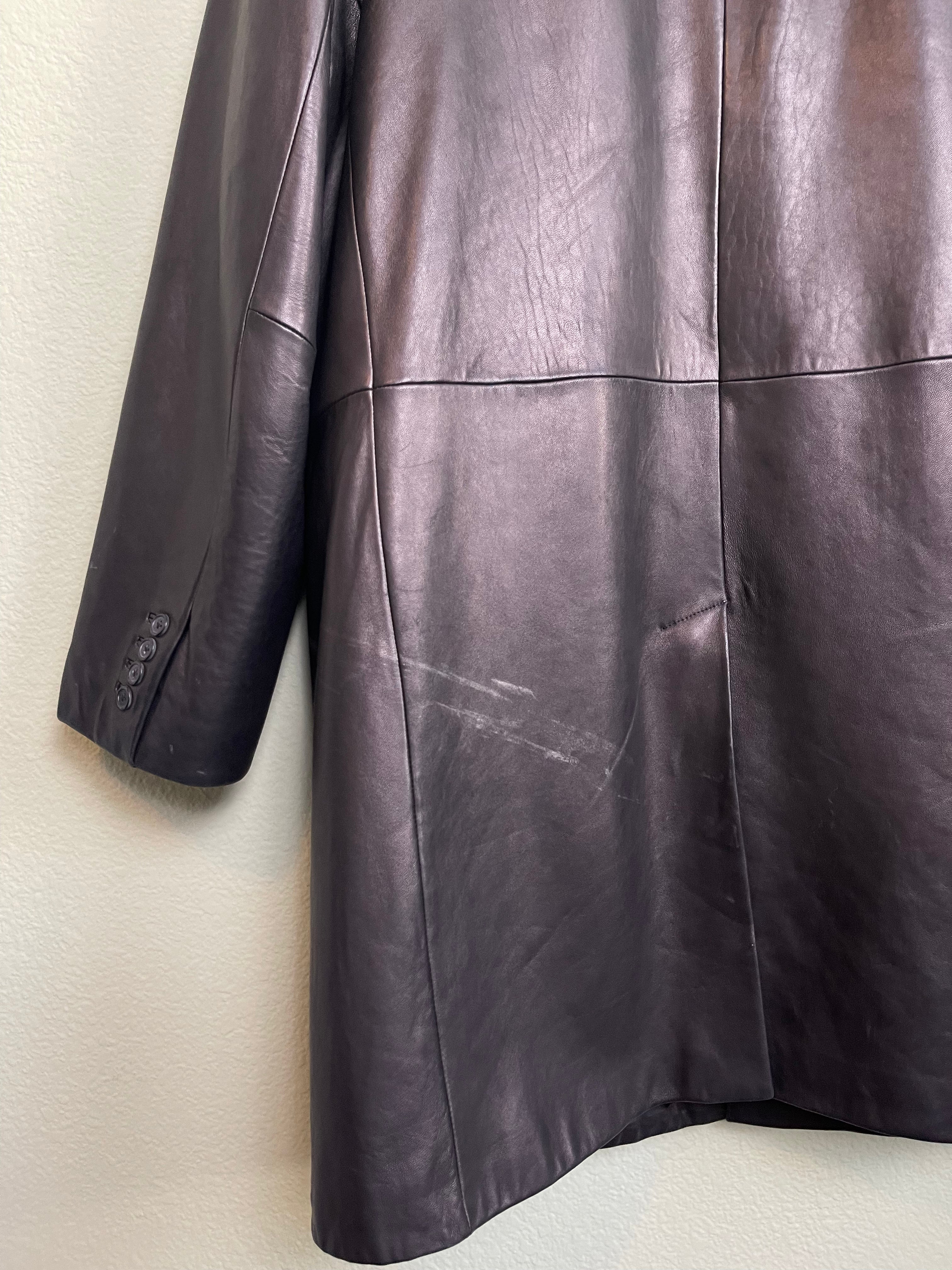 Vintage Black Leather Midi Trench Jacket sz xl-3x