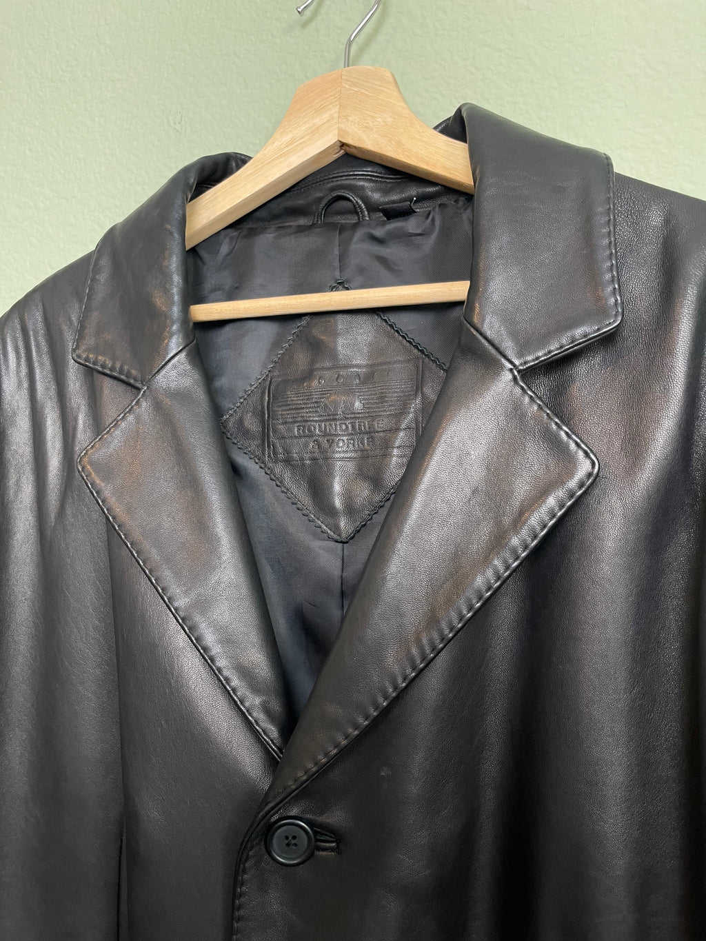 Vintage Black Leather Midi Trench Jacket sz xl-3x