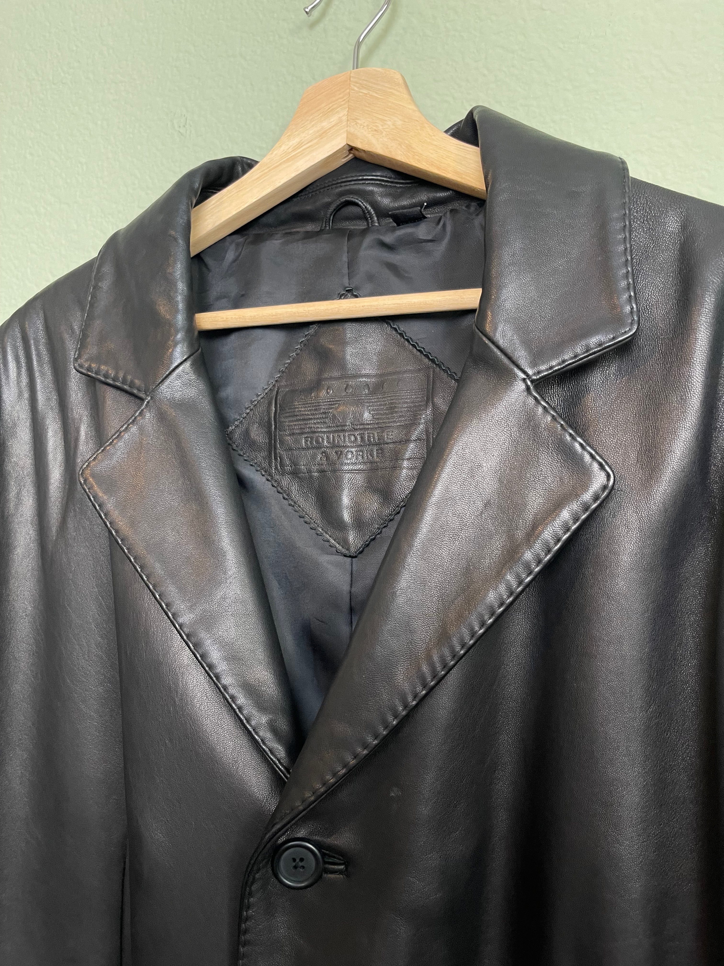 Vintage Black Leather Midi Trench Jacket sz xl-3x