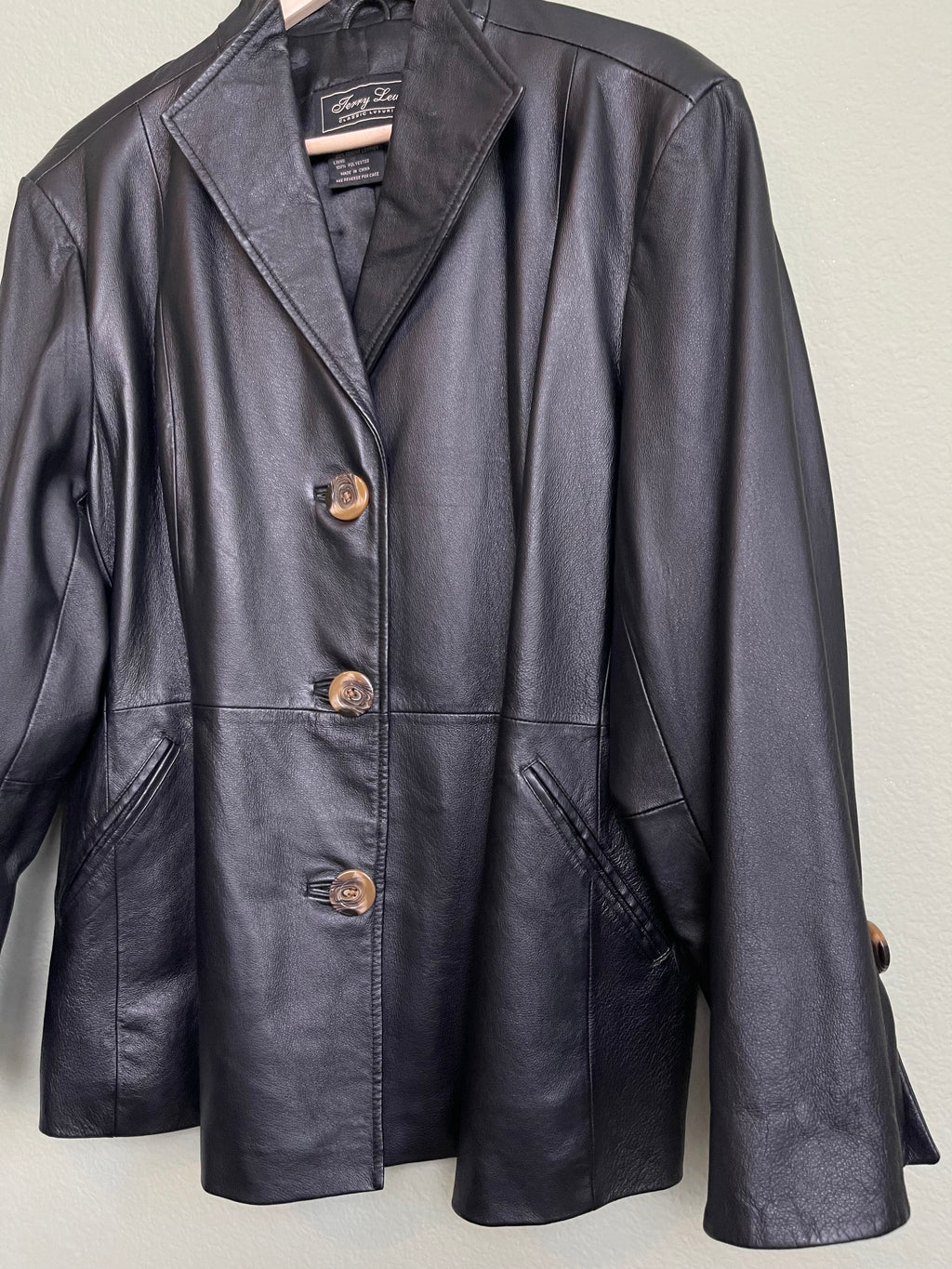 Vintage Black Leather Button Front Jacket sz xl-1x