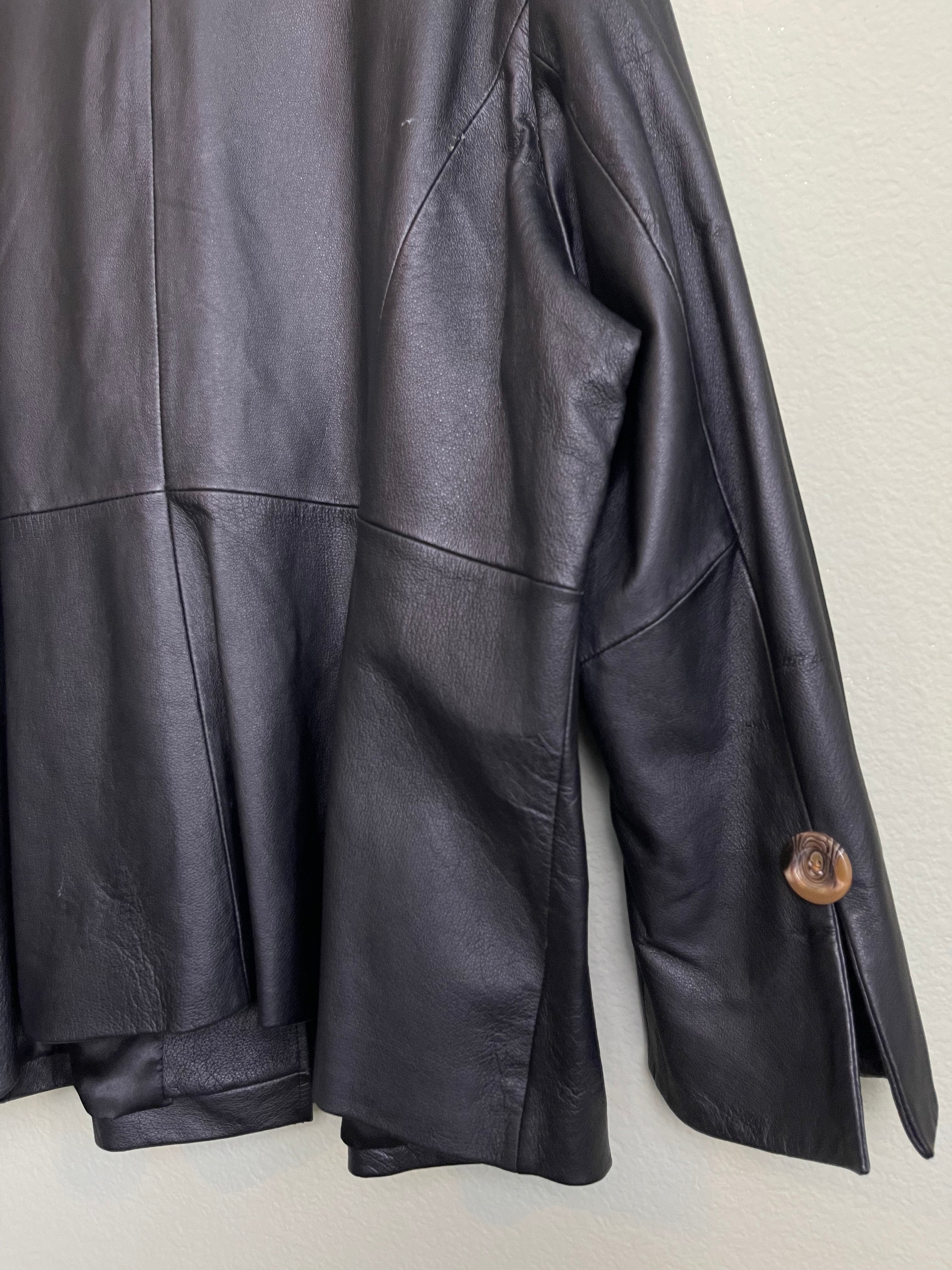 Vintage Black Leather Button Front Jacket sz xl-1x