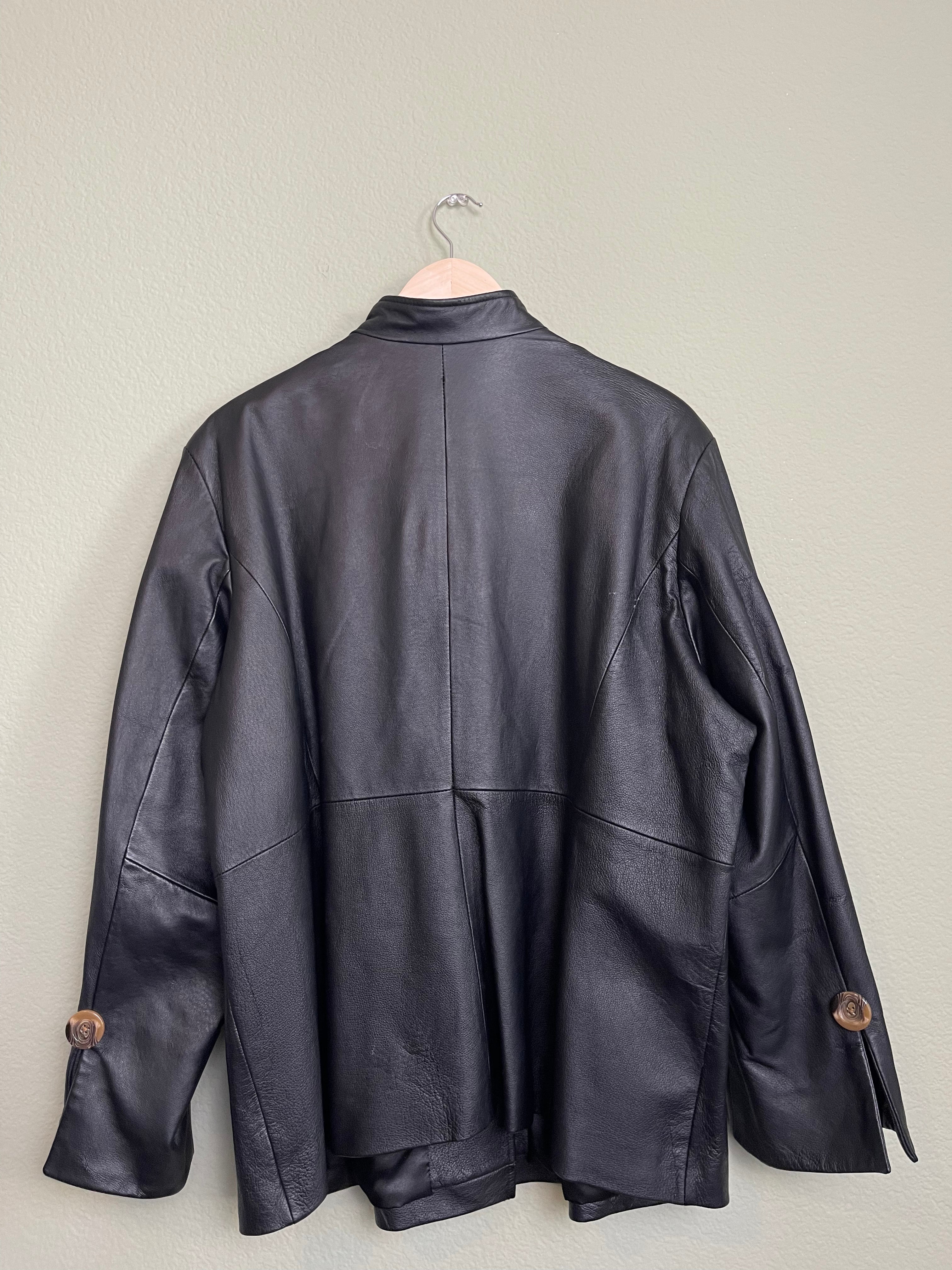 Vintage Black Leather Button Front Jacket sz xl-1x