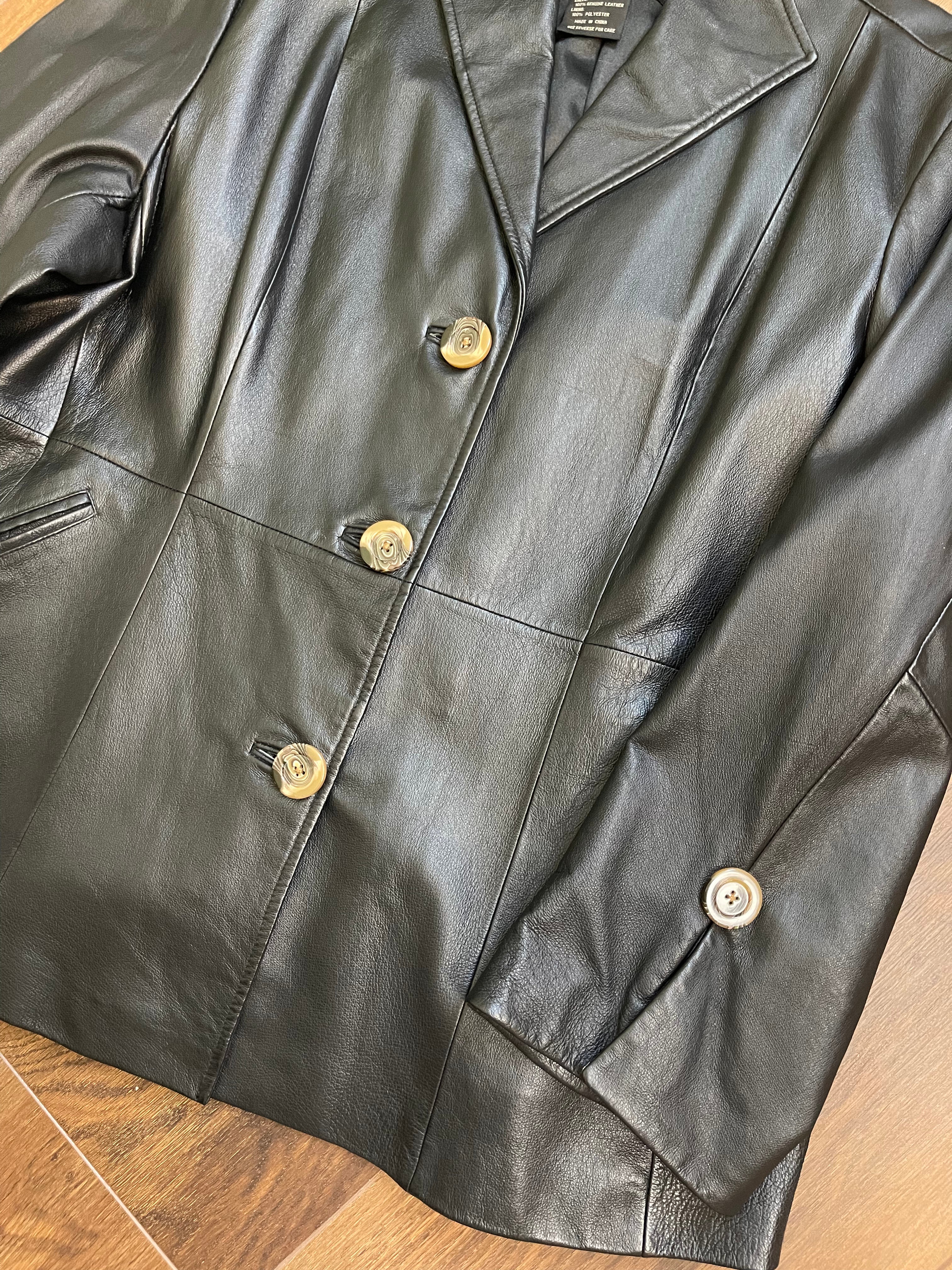 Vintage Black Leather Button Front Jacket sz xl-1x