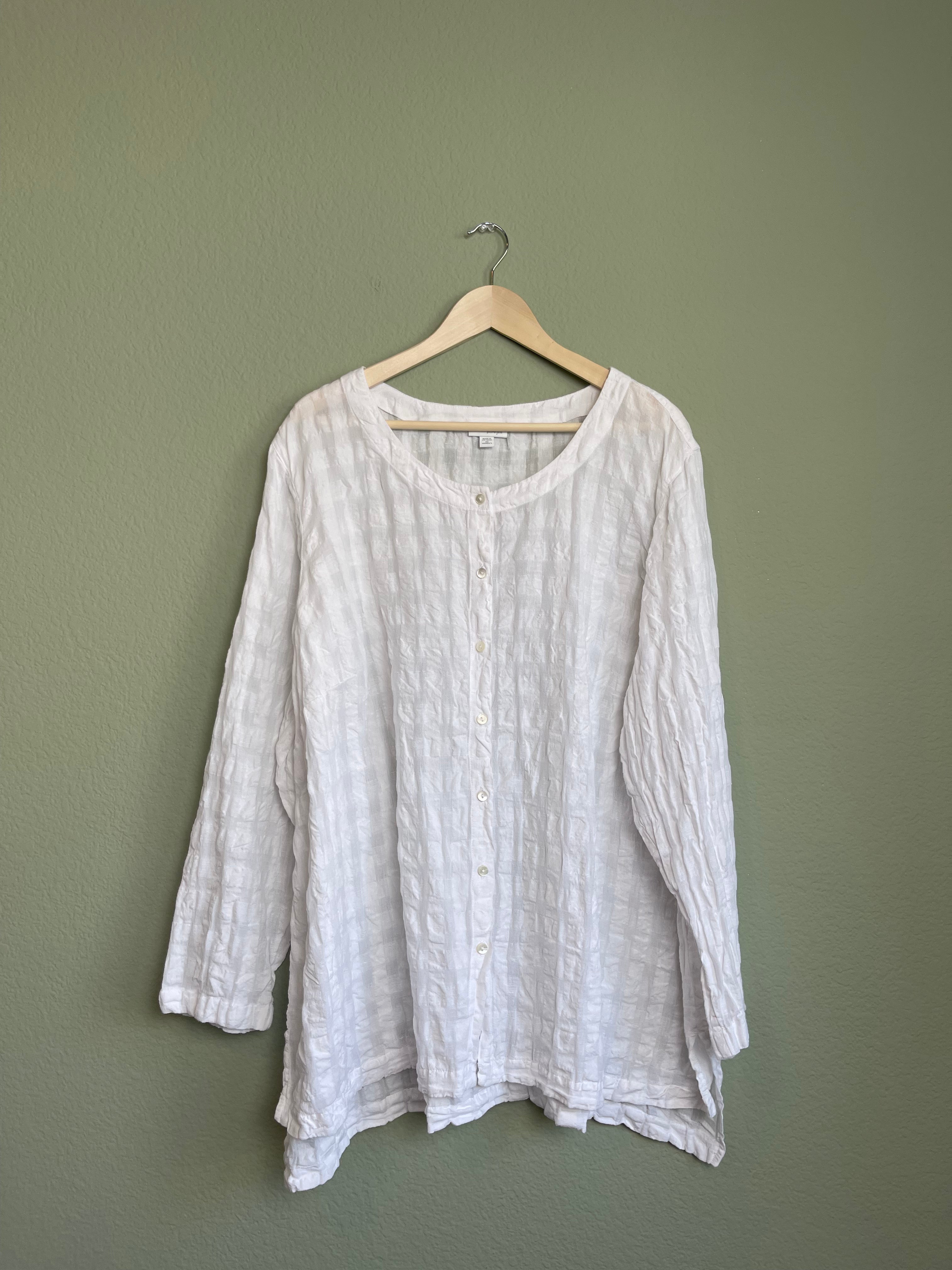 Linen Blend Button Front Tunic Blouse sz 4x