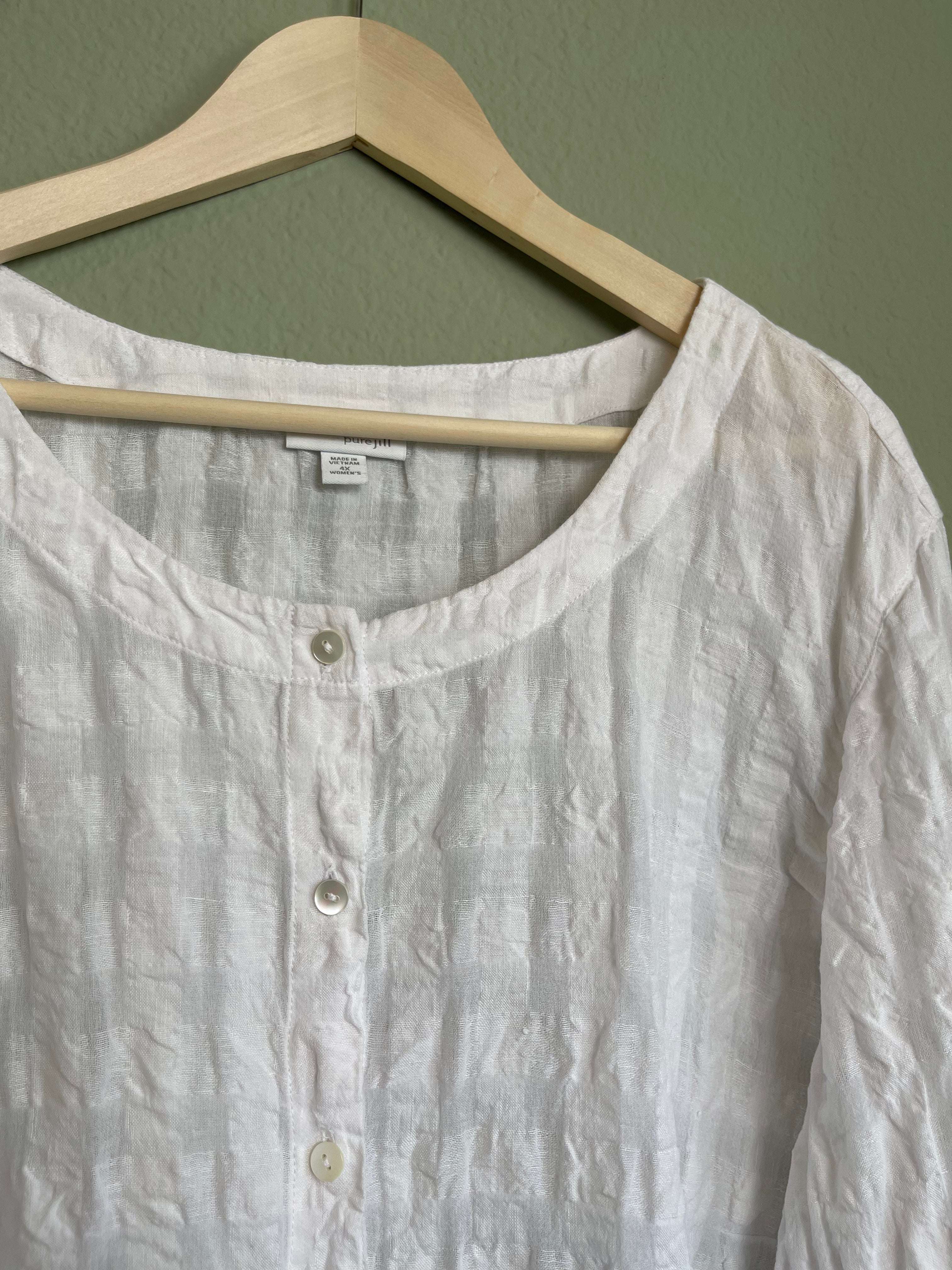 Linen Blend Button Front Tunic Blouse sz 4x