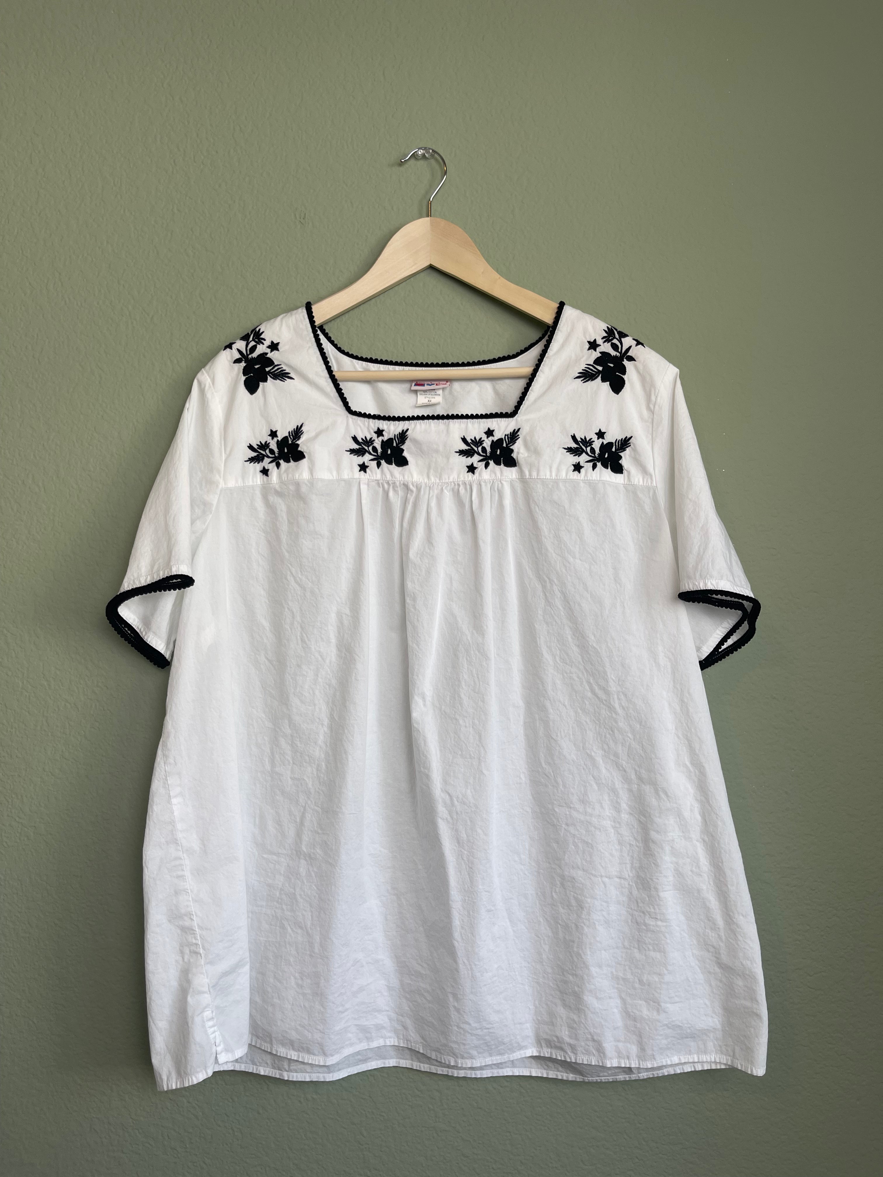Retro Cotton Embroidered Tunic Blouse sz L-1x