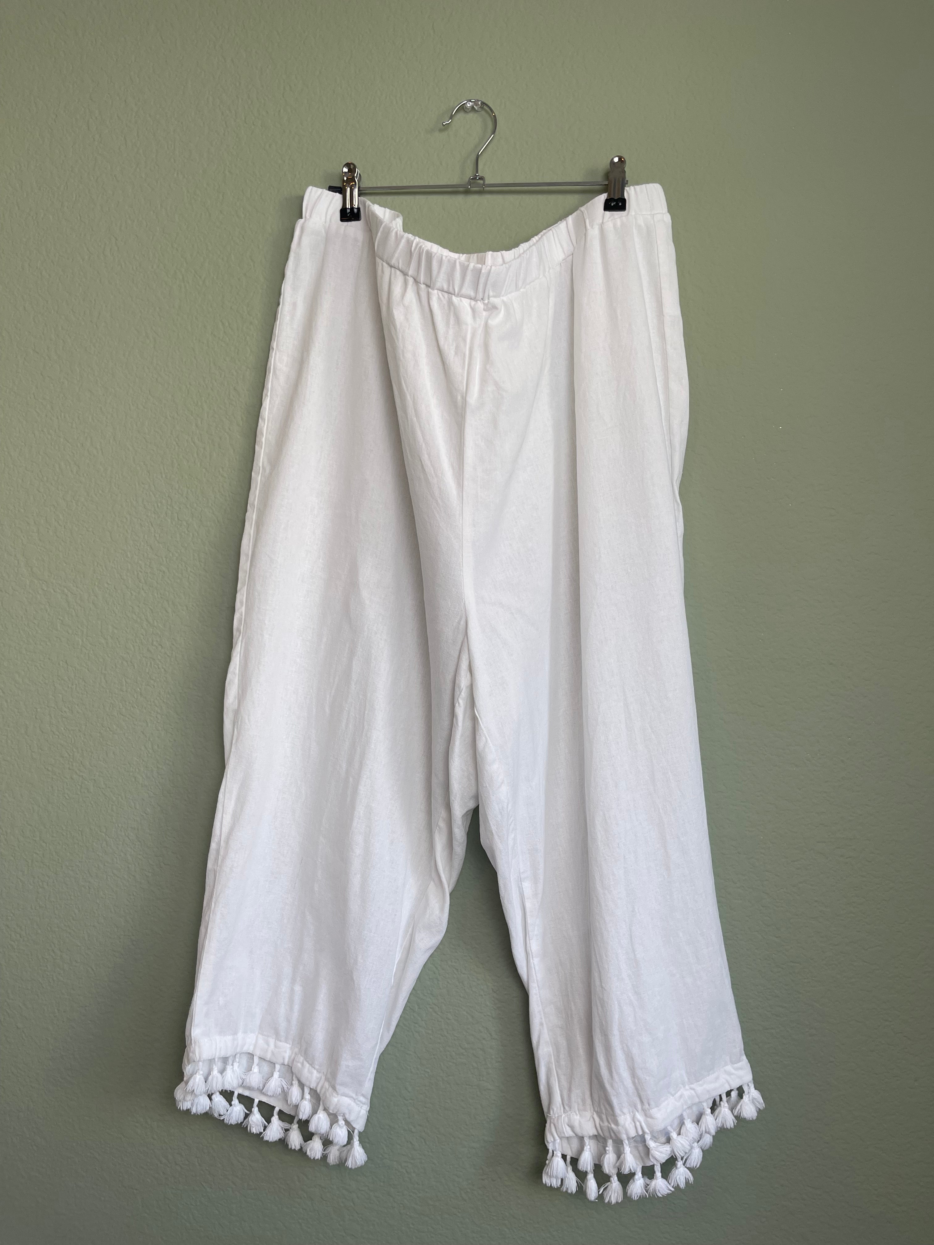 Linen Blend Tassel Crop Pant 1x/2x