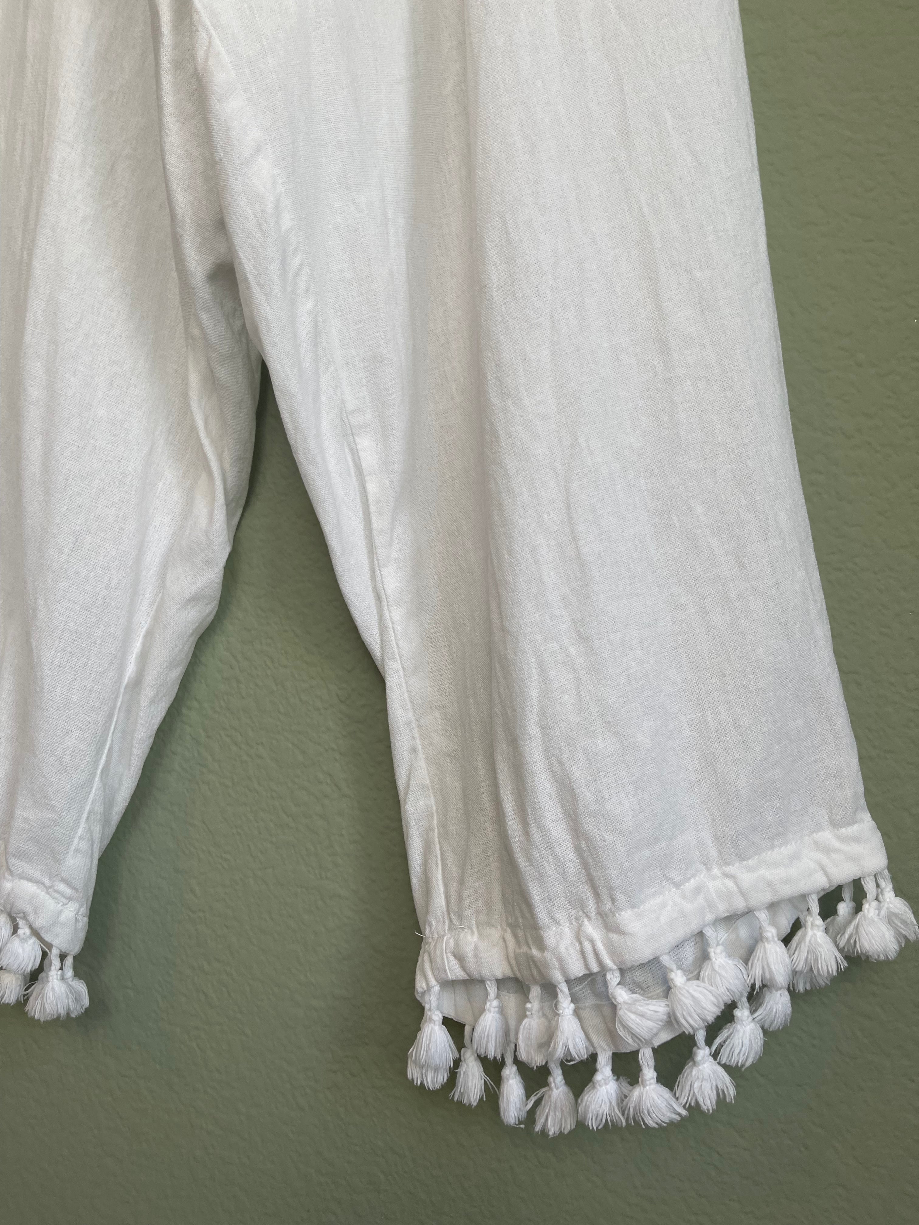 Linen Blend Tassel Crop Pant 1x/2x