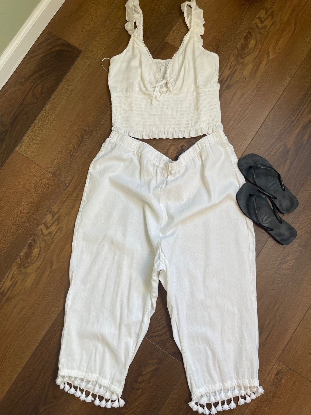 Linen Blend Tassel Crop Pant 1x/2x