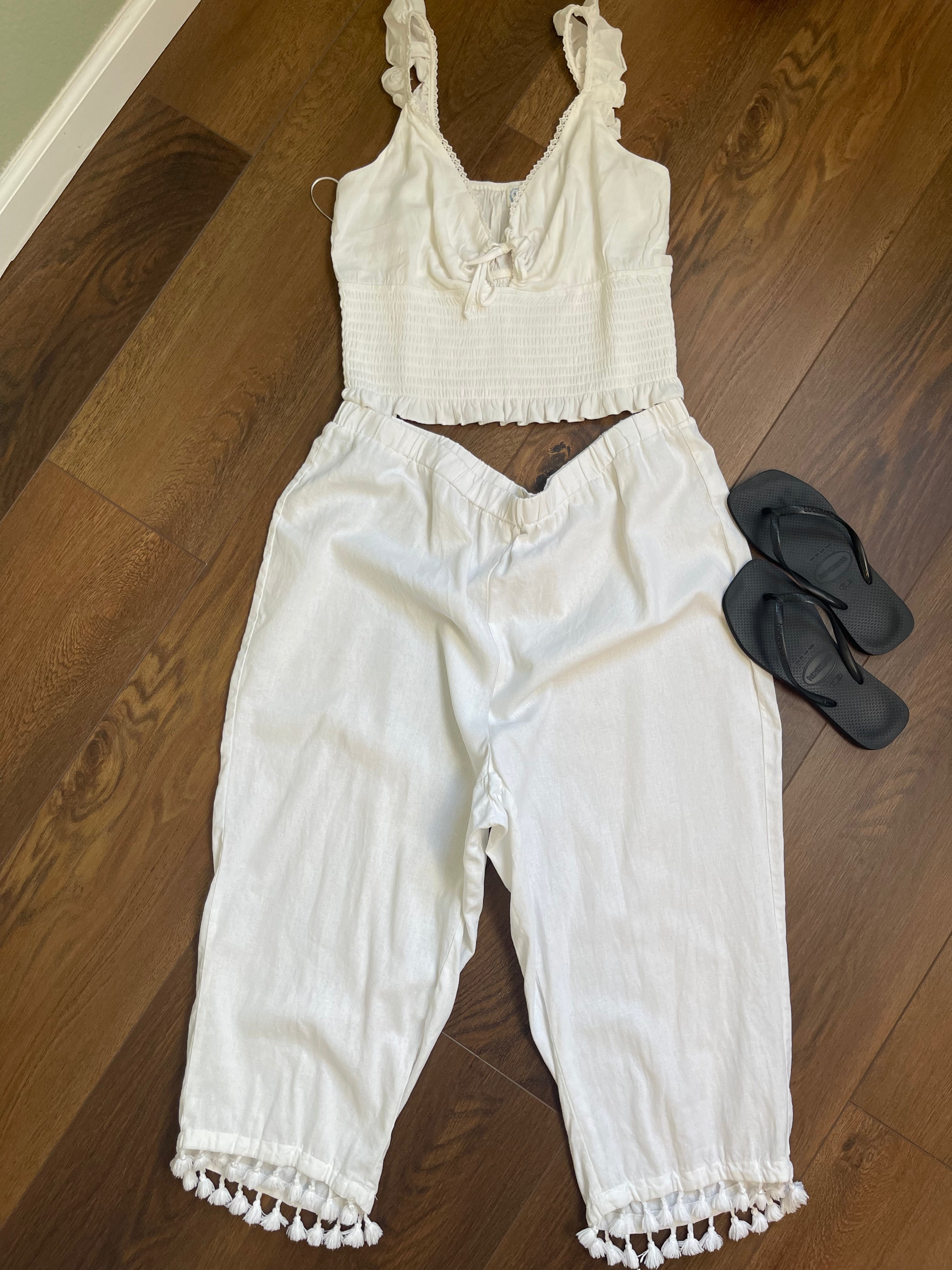 Linen Blend Tassel Crop Pant 1x/2x