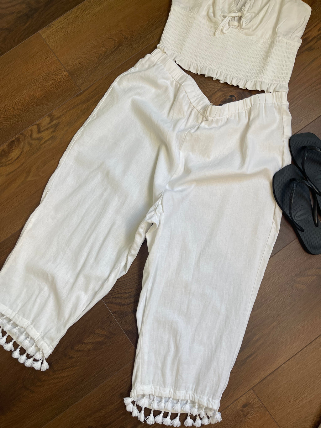 Linen Blend Tassel Crop Pant 1x/2x