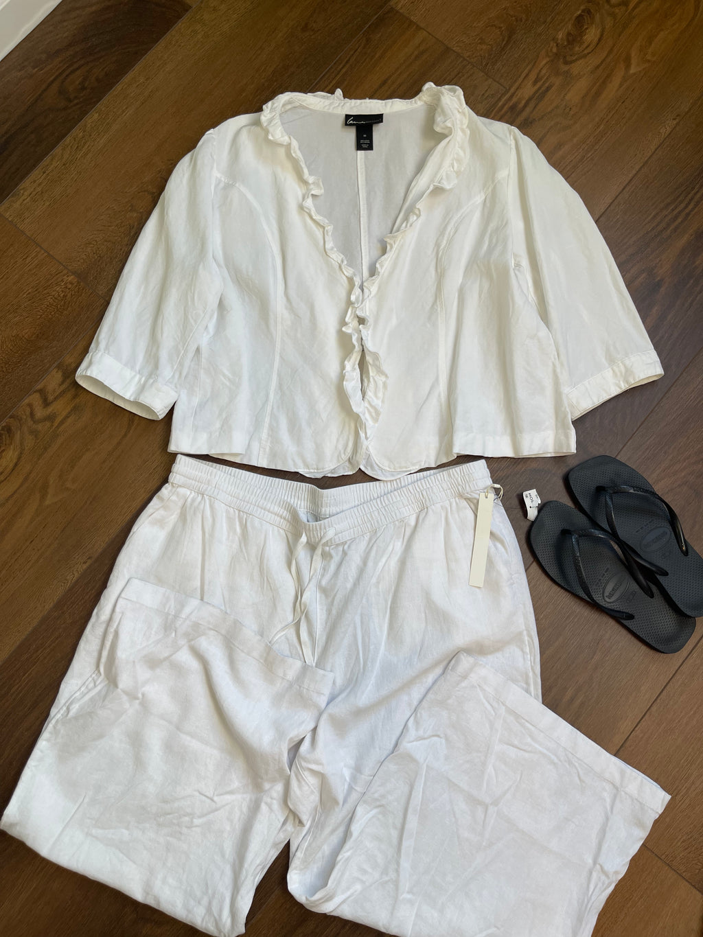 Retro Linen Blend At-The-Waist Blouse sz xl-1x