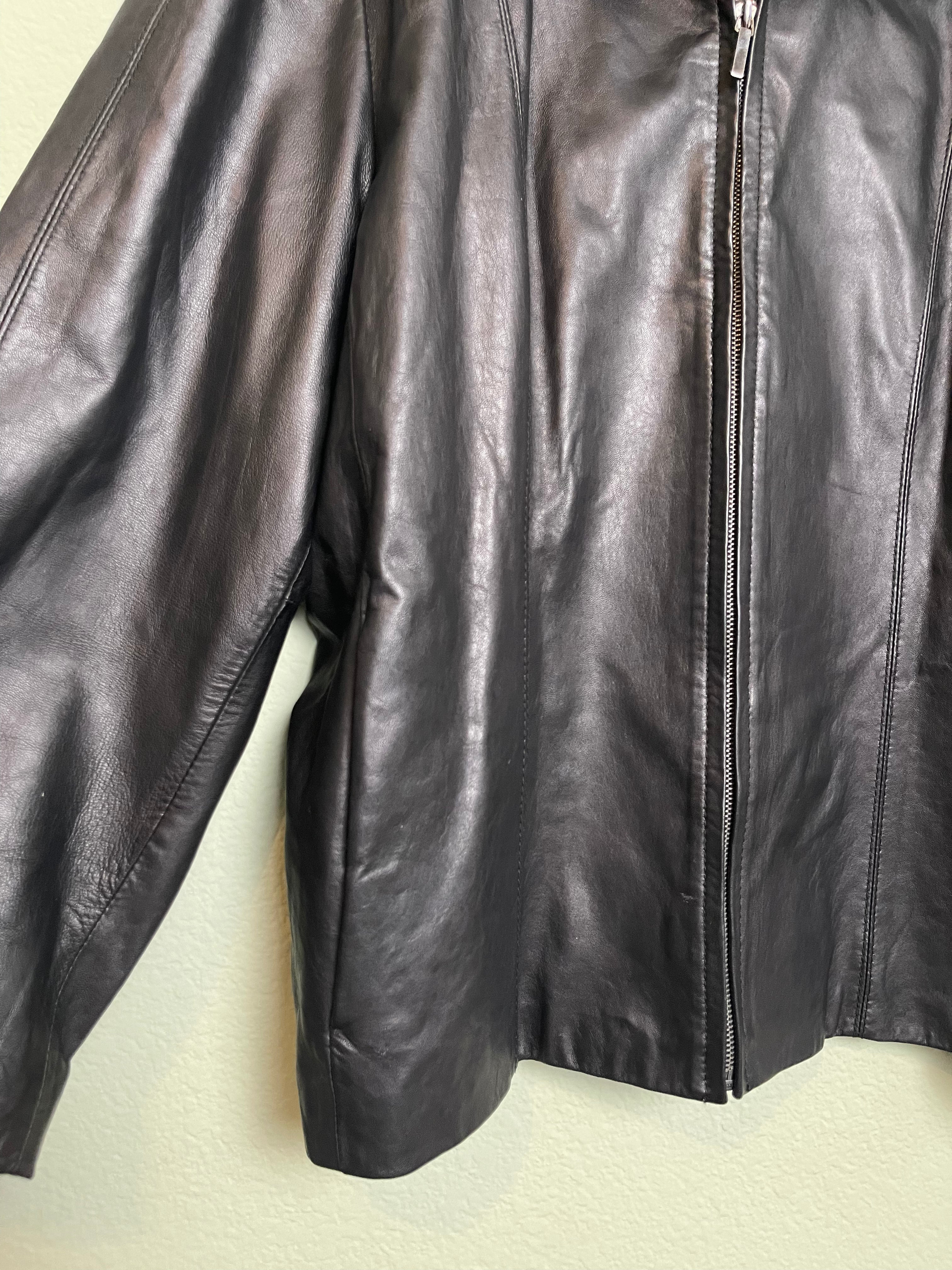 Vintage 90s/00's Black Leather Zip Up Jacket sz xl-2x
