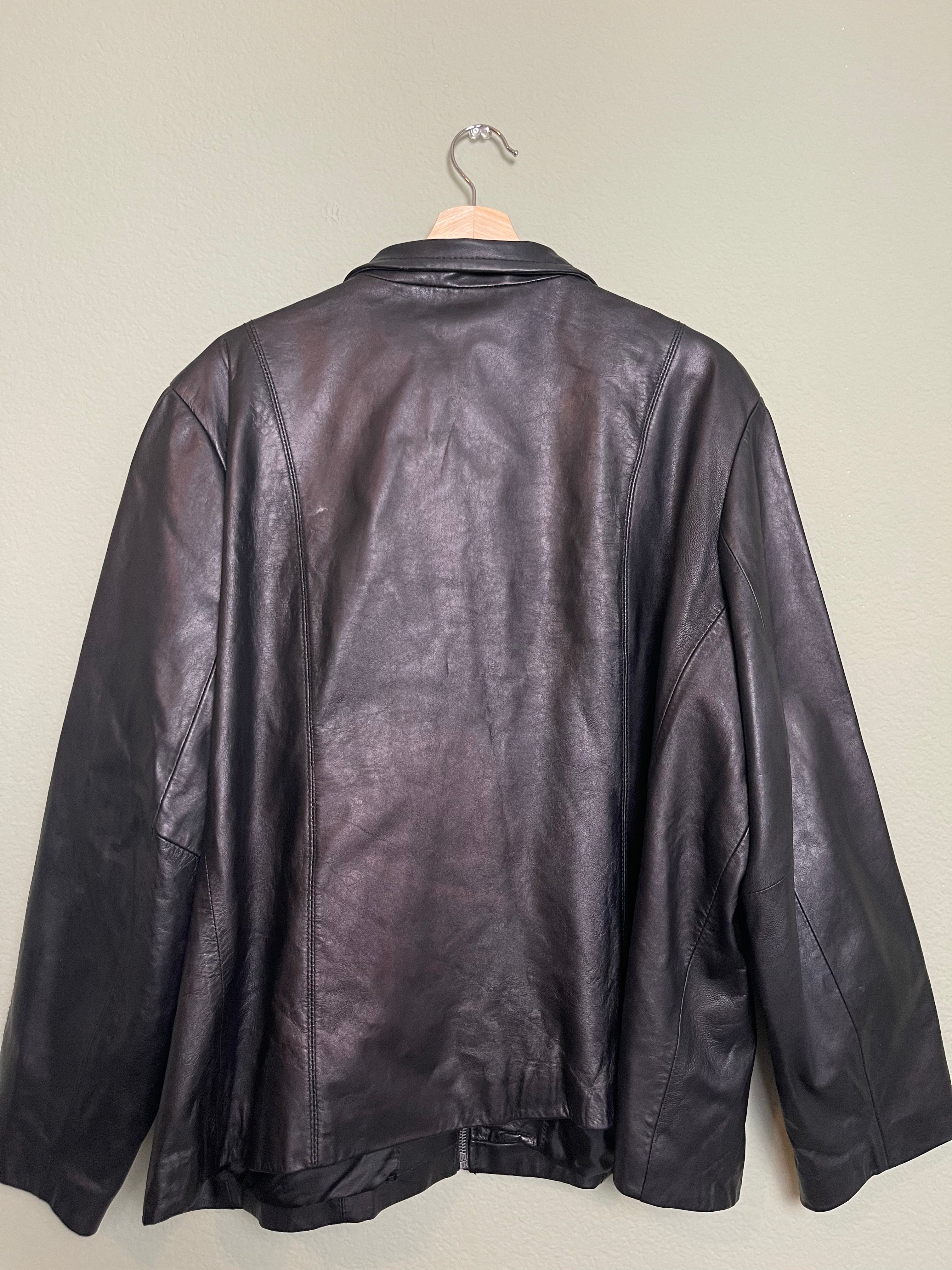 Vintage 90s/00's Black Leather Zip Up Jacket sz xl-2x