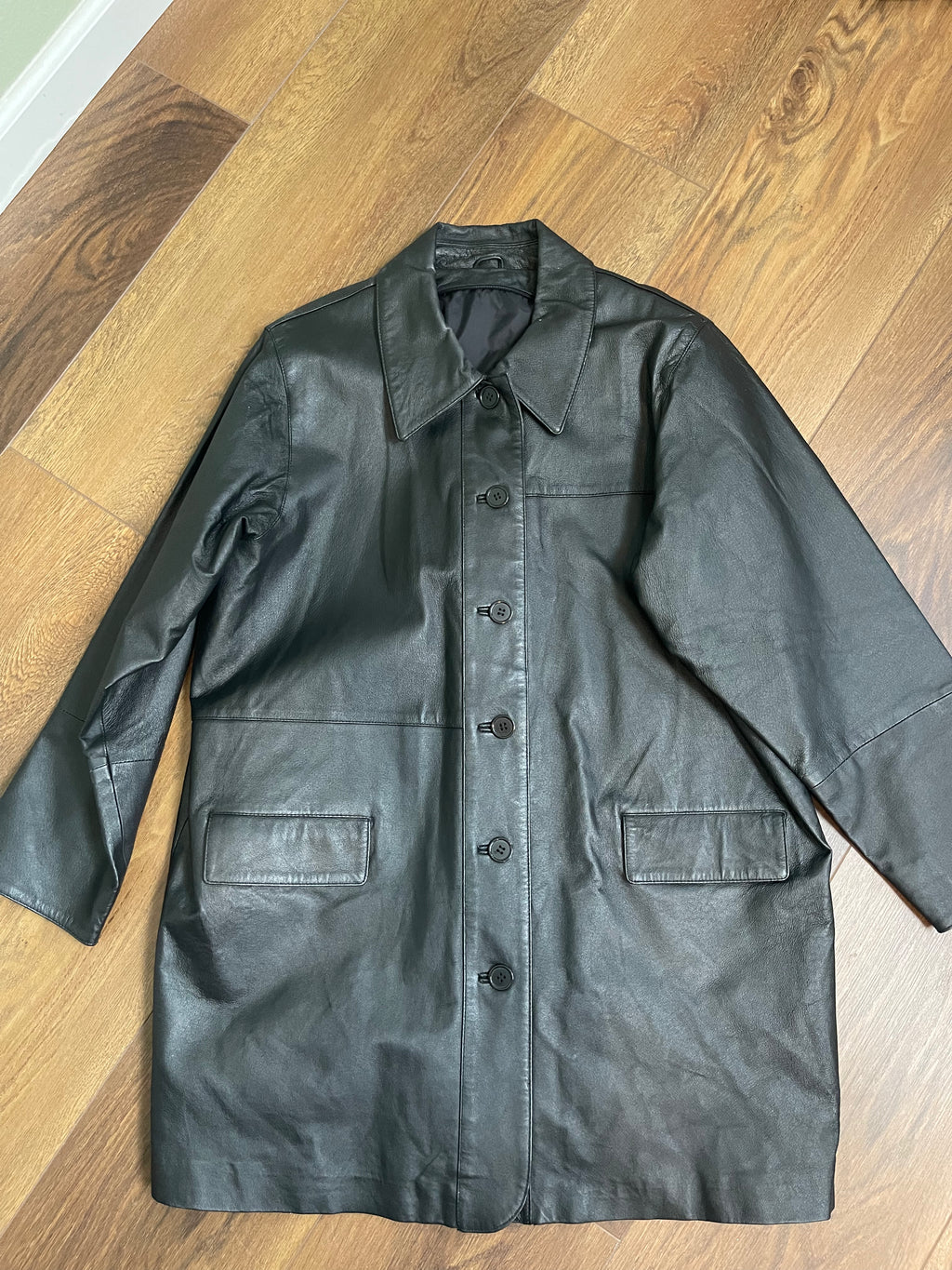 Vintage Longline Leather Jacket sz xl-2x