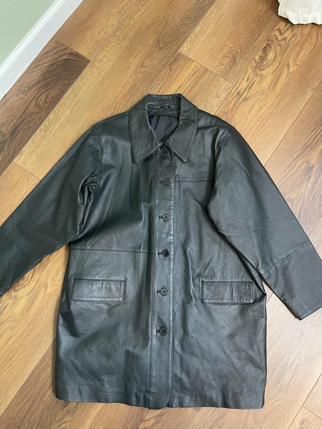 Vintage Longline Leather Jacket sz xl-2x