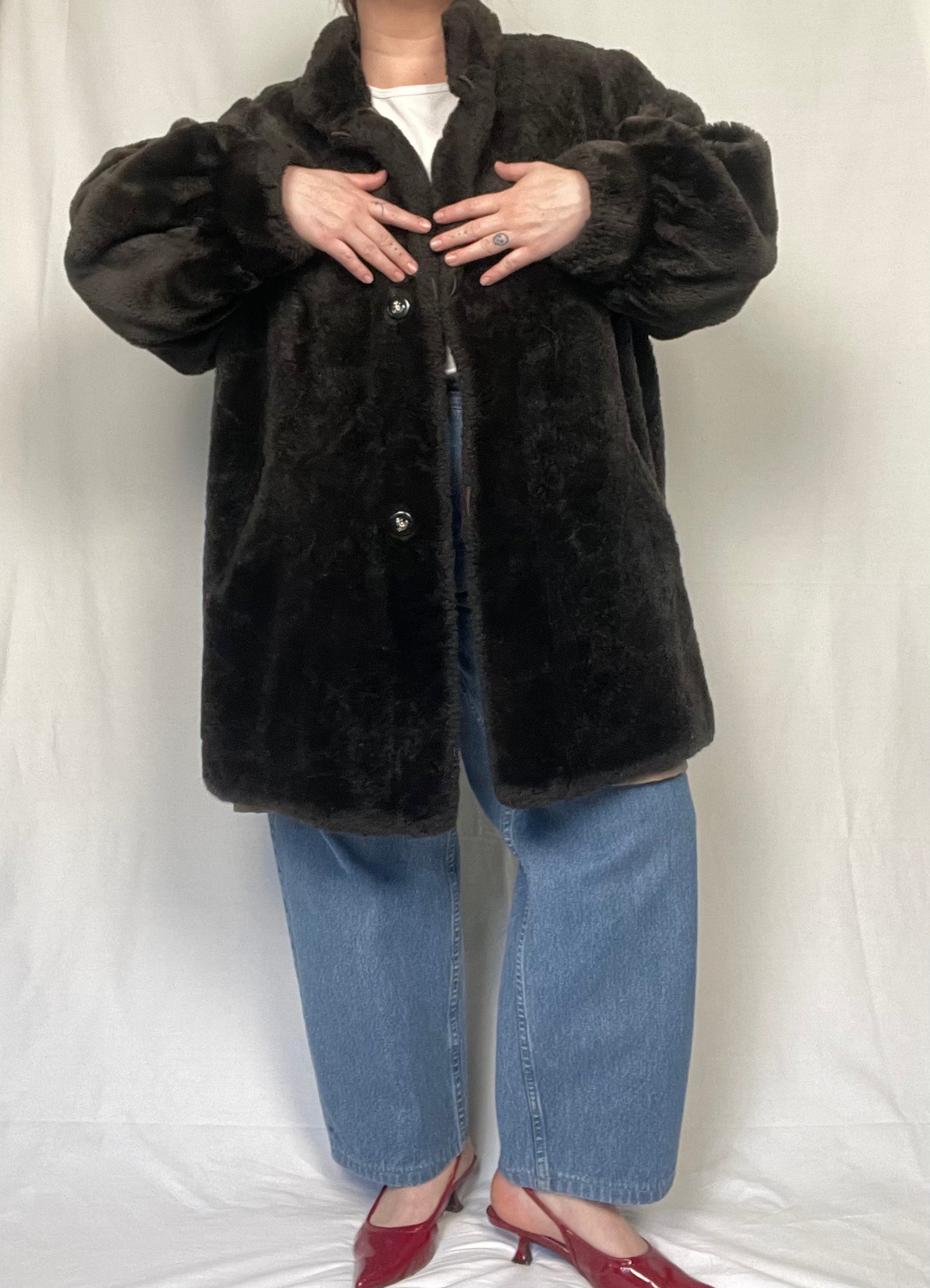 Vintage Reversible Dark Chocolate Brow Faux Fur Jacket