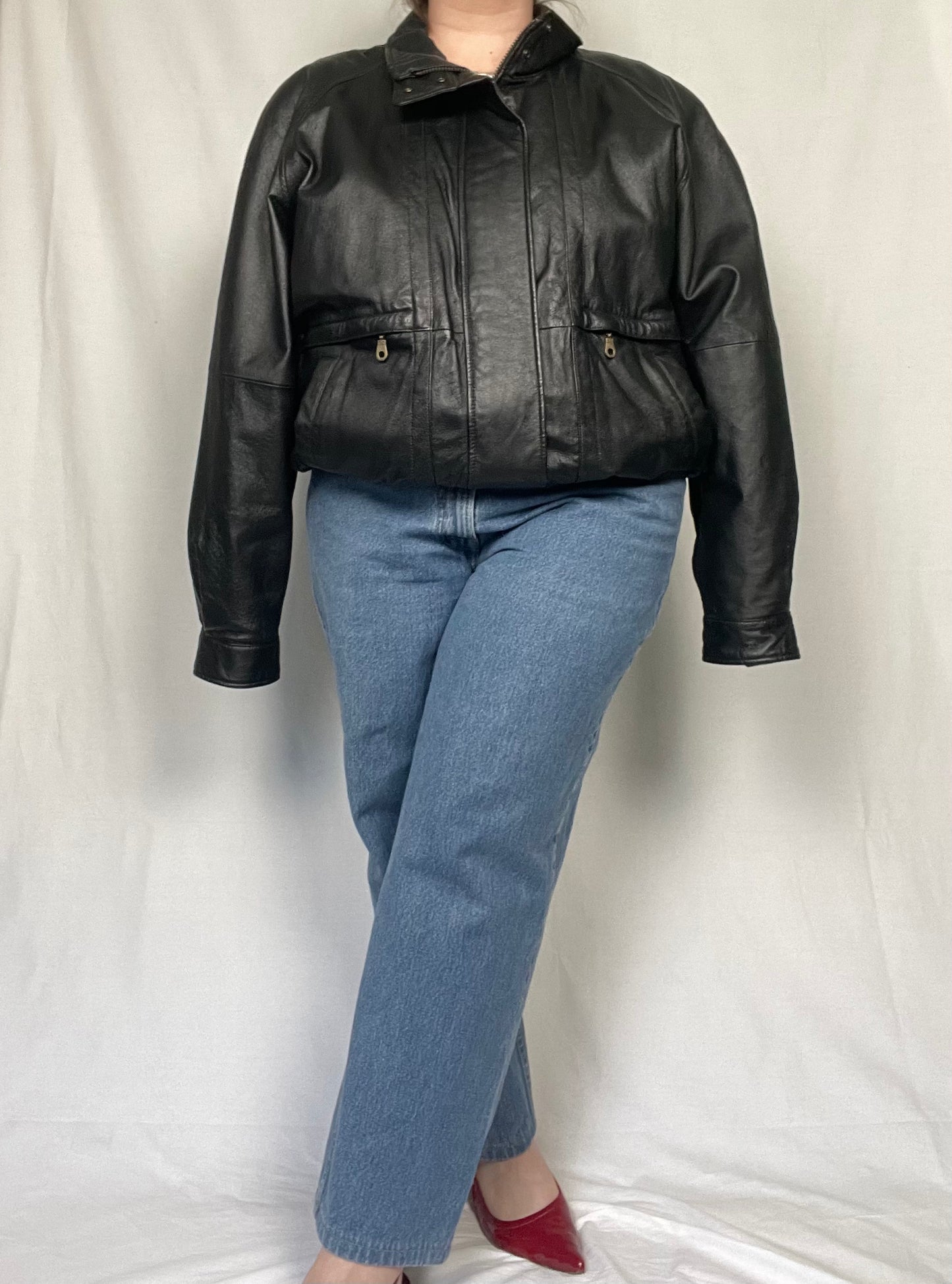 Vintage David Taylor Black Leather Bomber Style Jacket