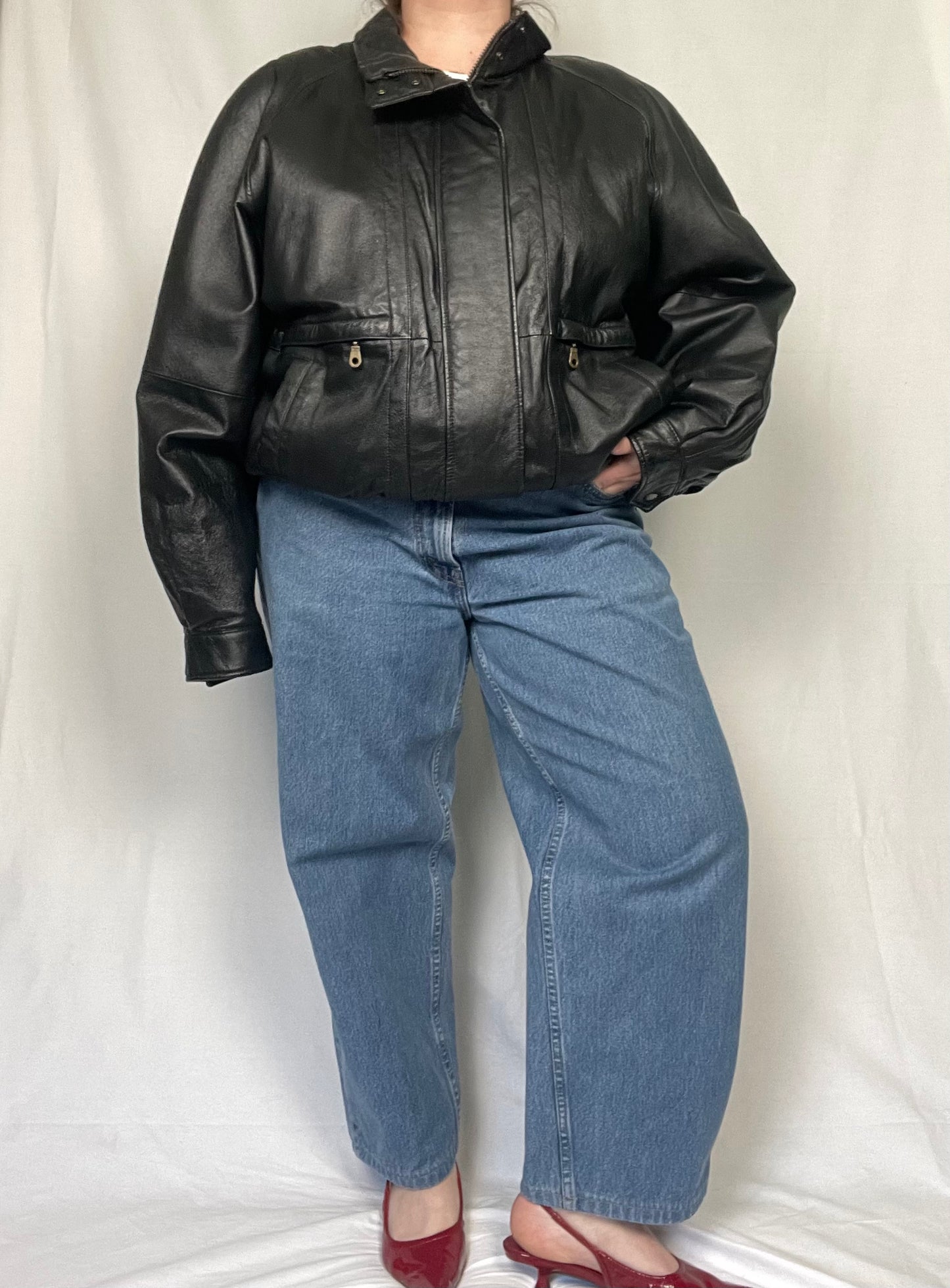 Vintage David Taylor Black Leather Bomber Style Jacket