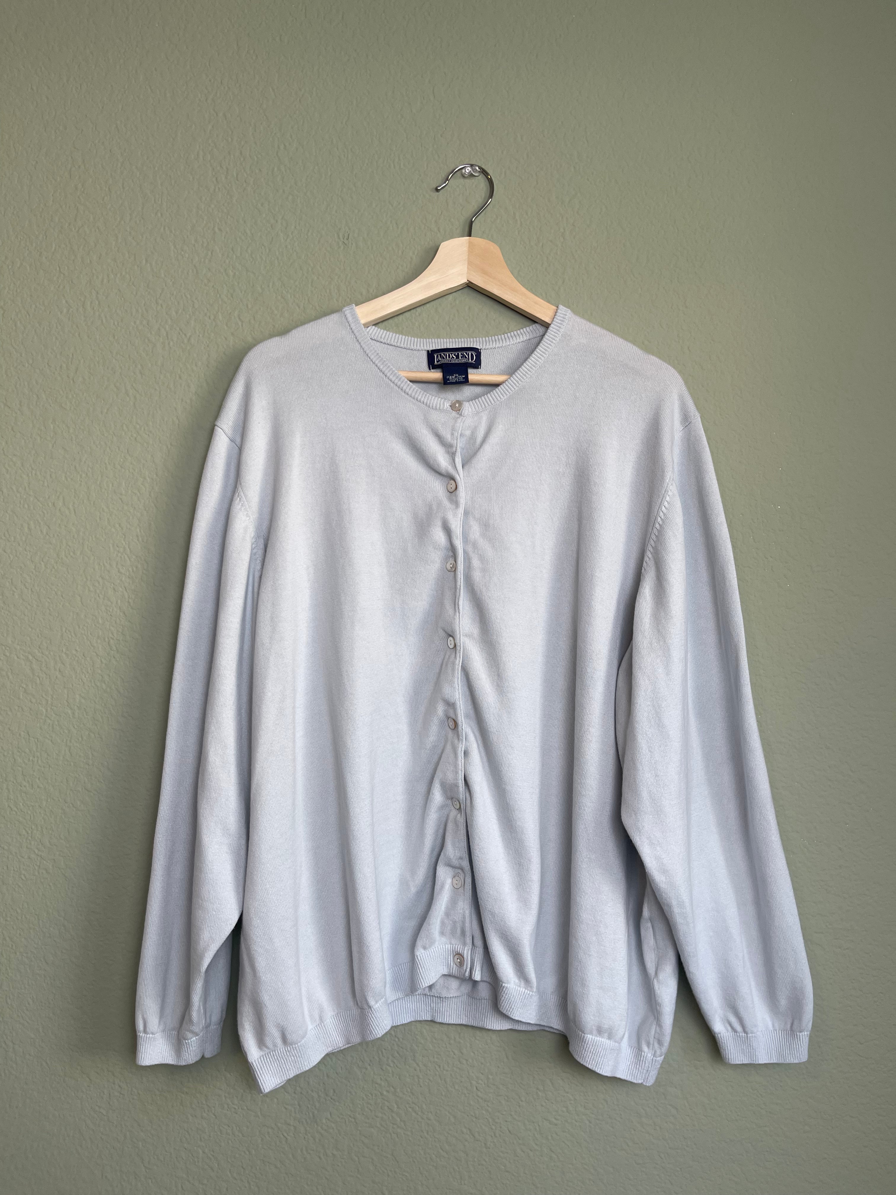 Lands End Cotton Crew Neck Button Front Cardi sz 3x