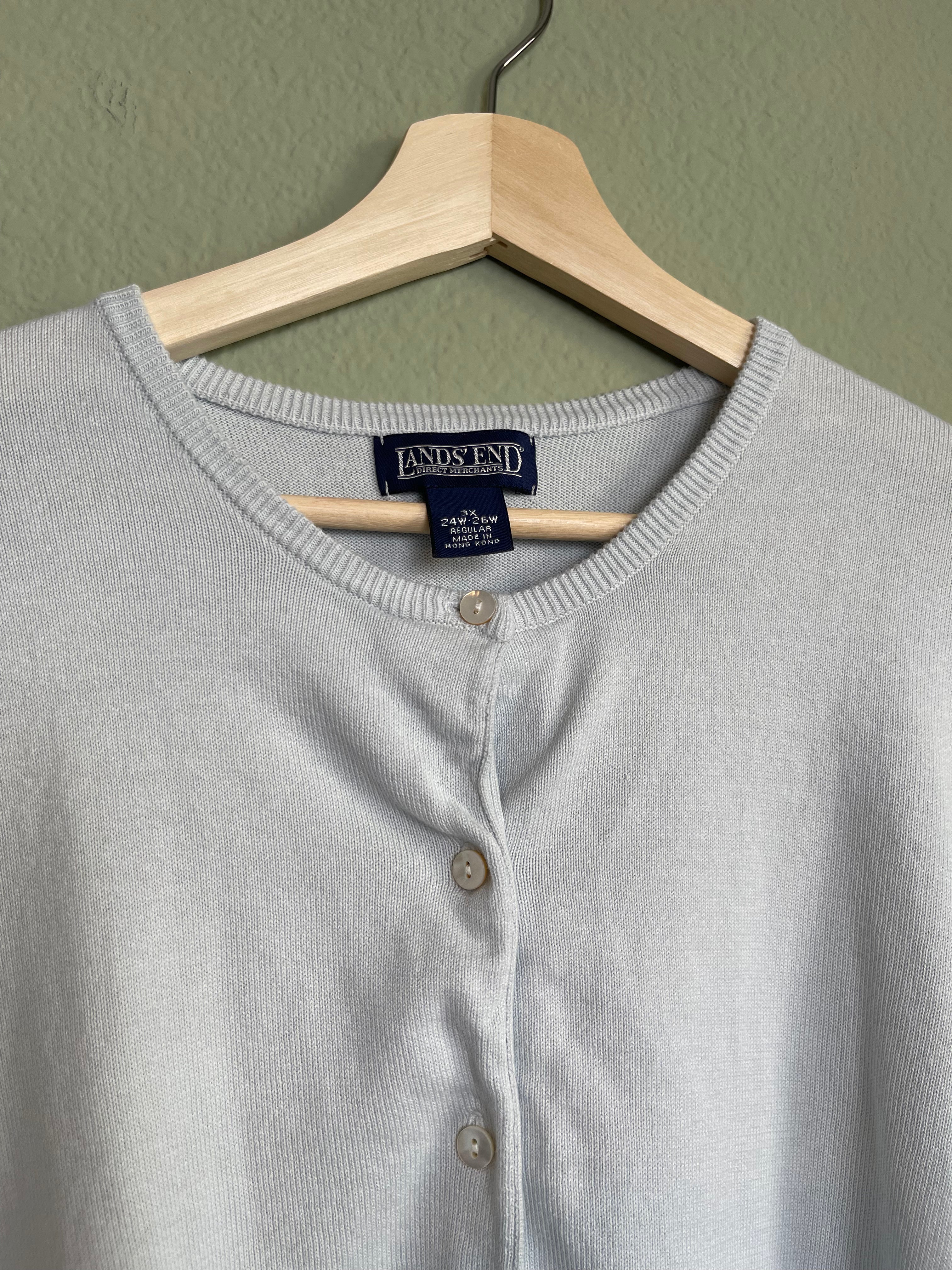 Lands End Cotton Crew Neck Button Front Cardi sz 3x