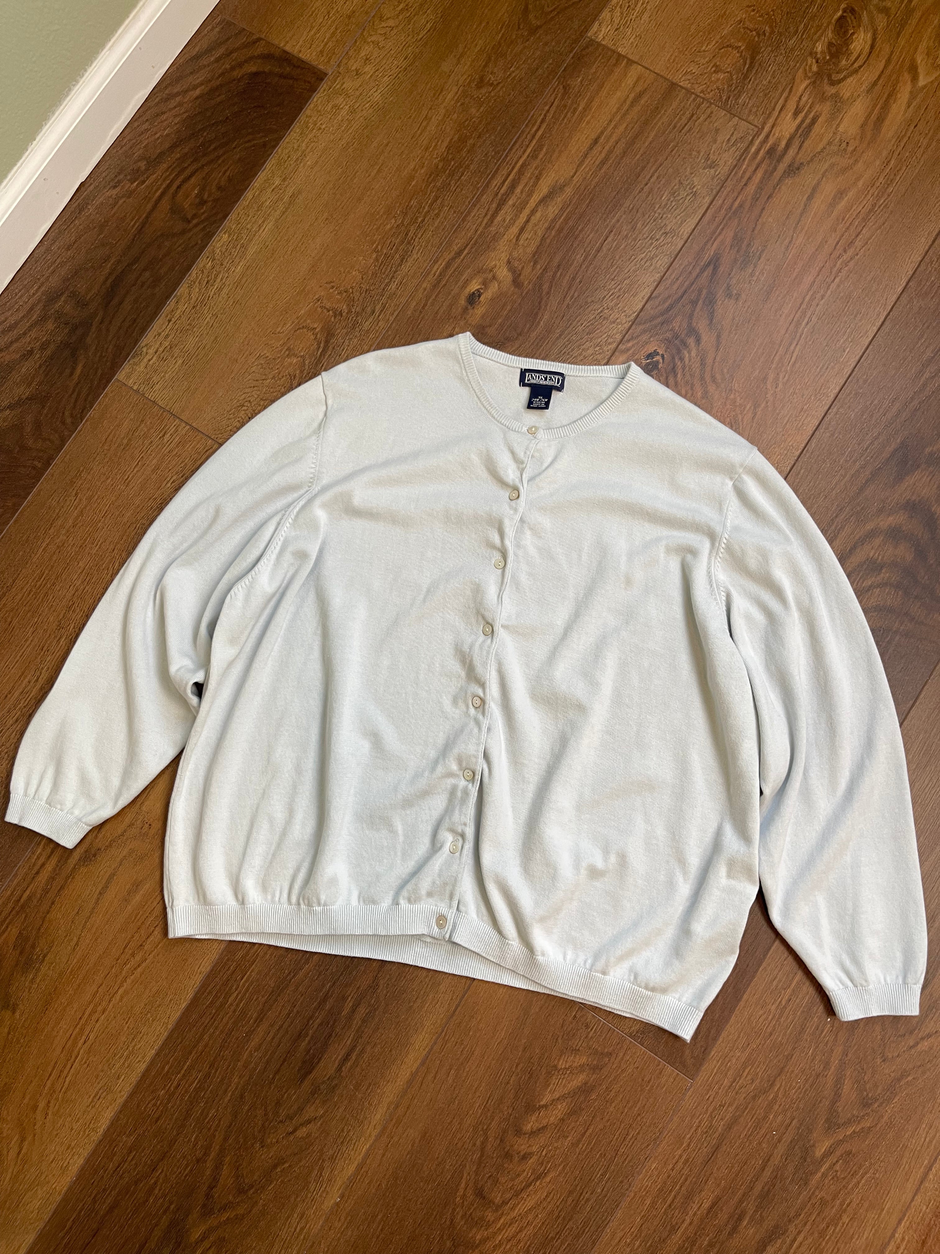Lands End Cotton Crew Neck Button Front Cardi sz 3x