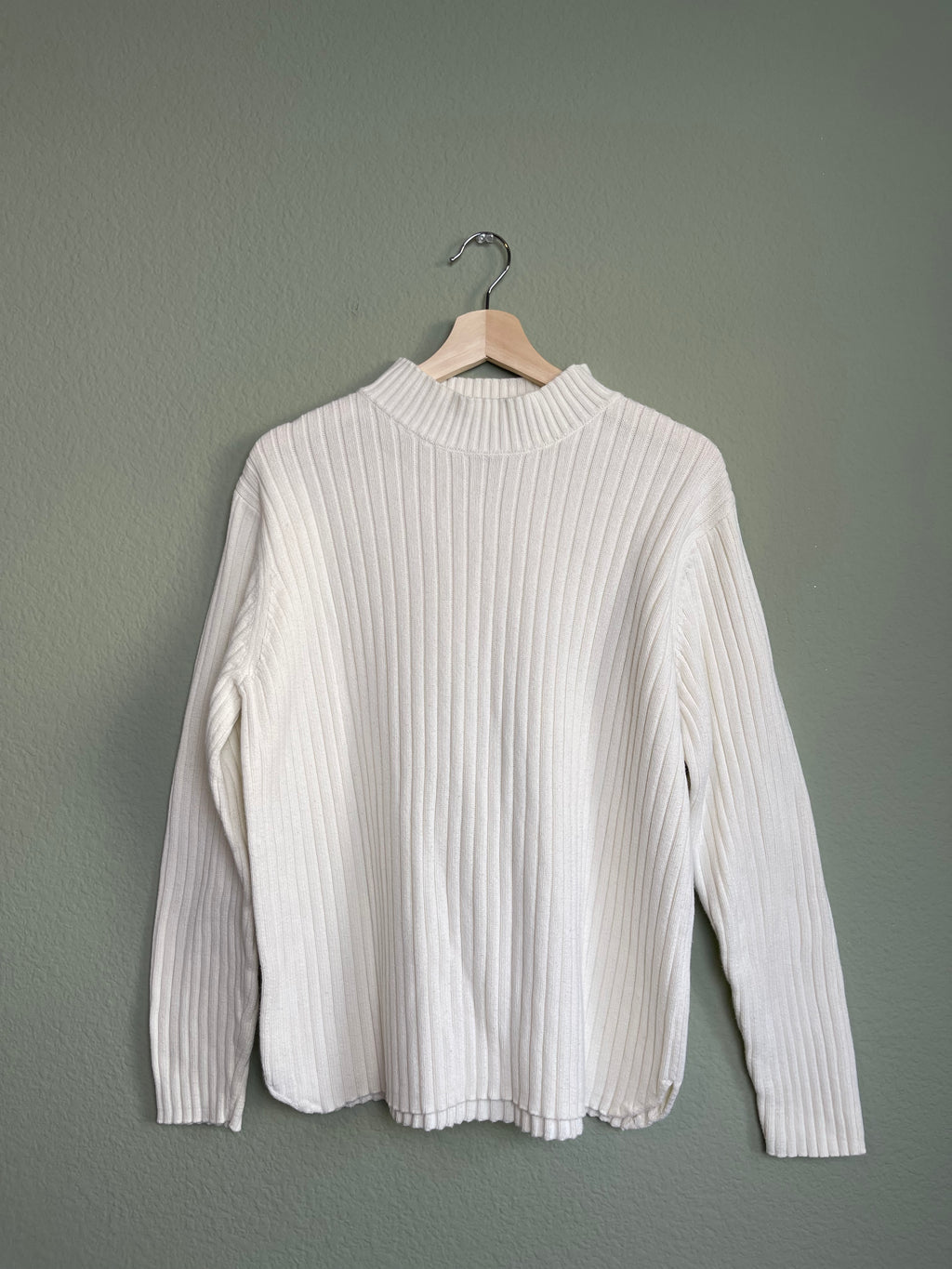 Vintage Ivory Ribbed Mock Neck Sweater Top sz 2x