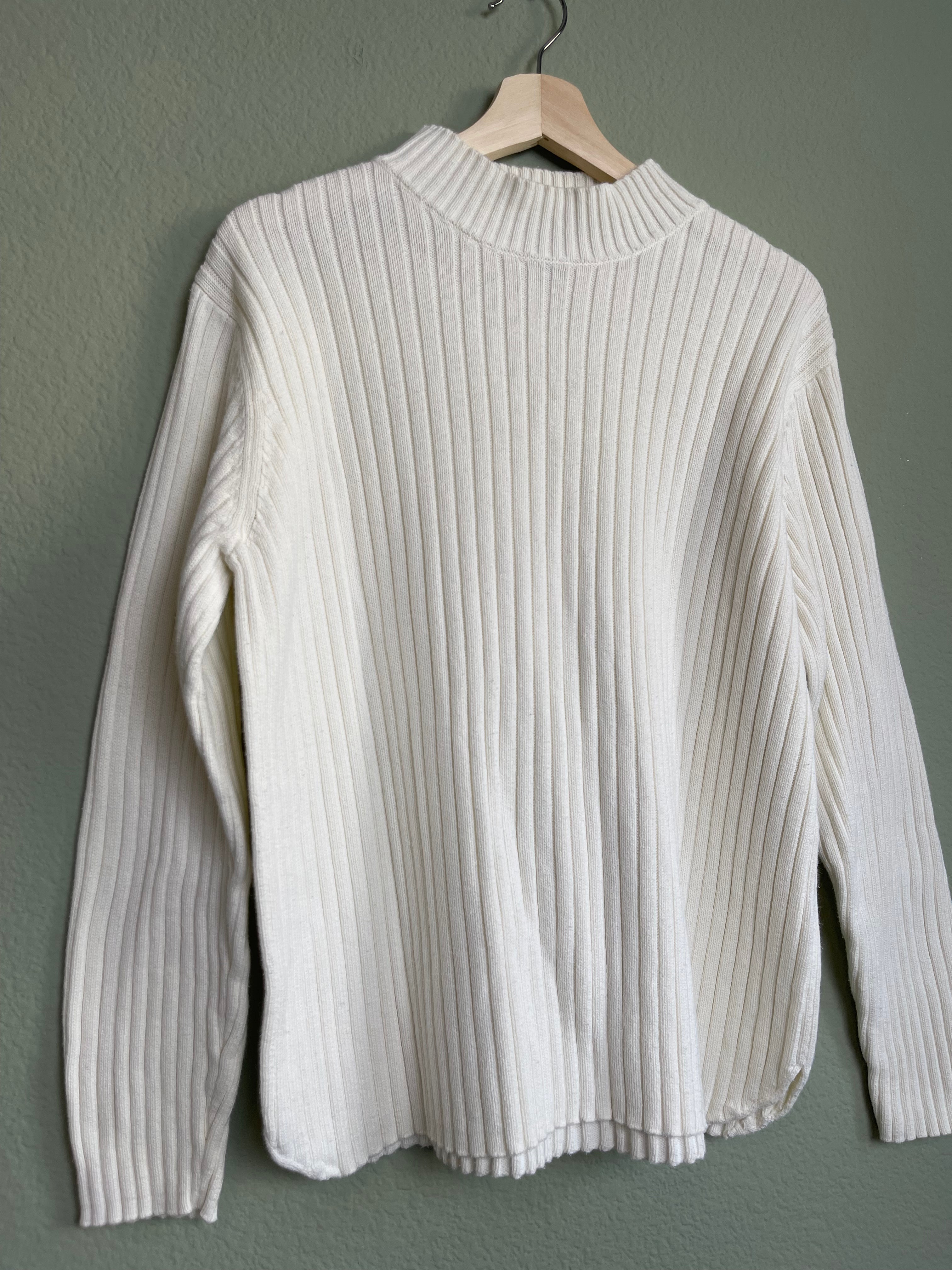 Vintage Ivory Ribbed Mock Neck Sweater Top sz 2x