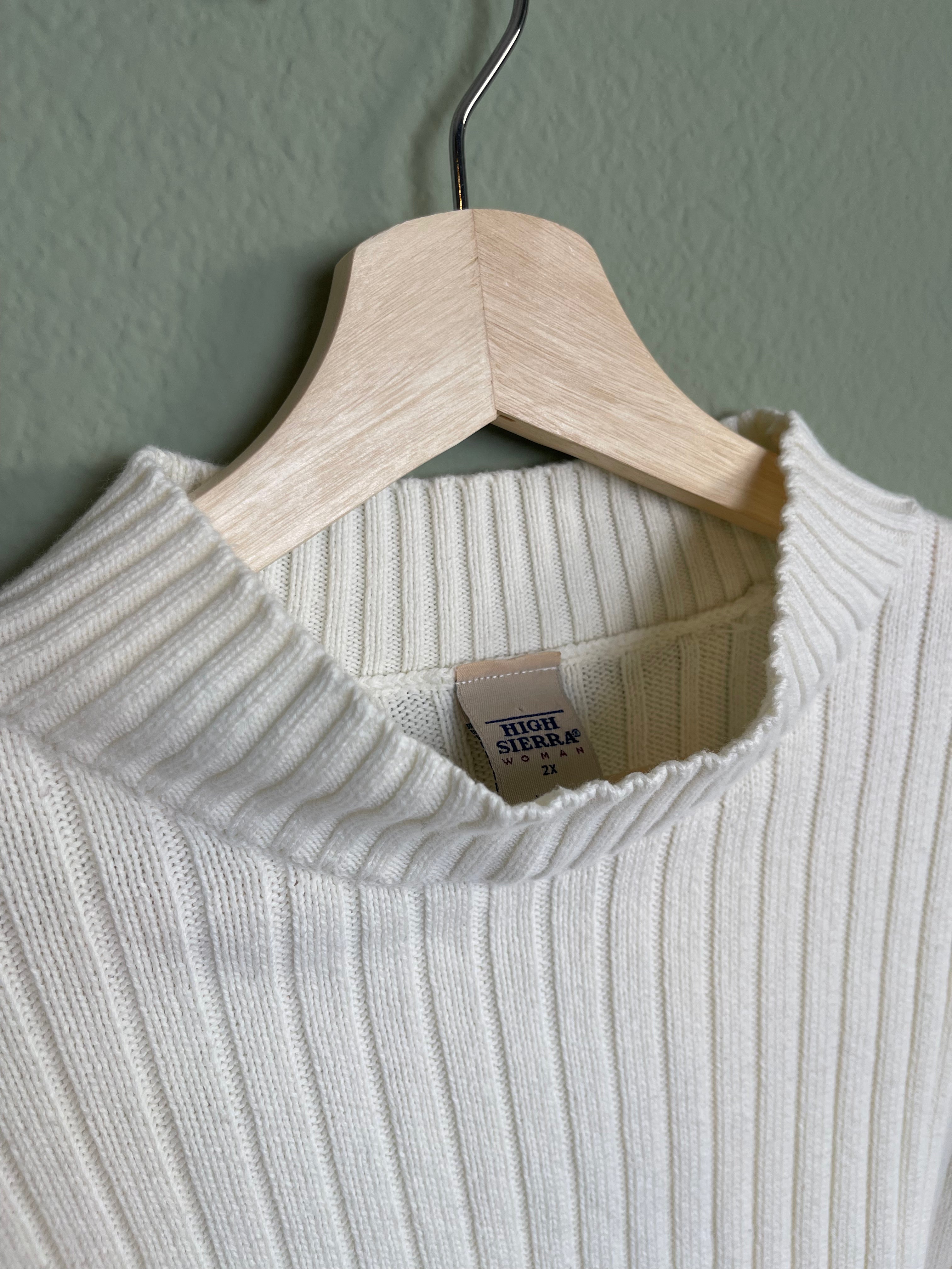 Vintage Ivory Ribbed Mock Neck Sweater Top sz 2x