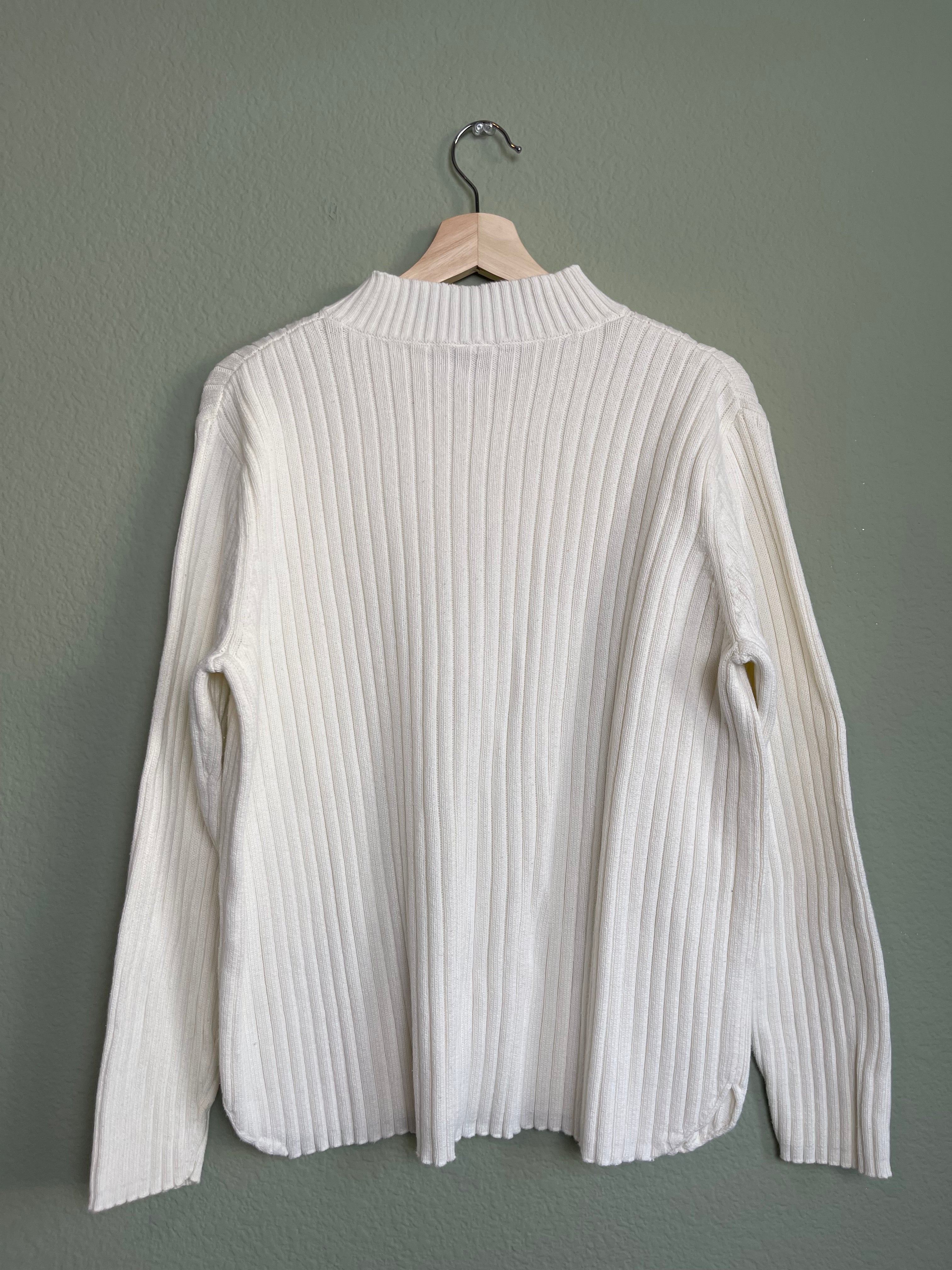 Vintage Ivory Ribbed Mock Neck Sweater Top sz 2x