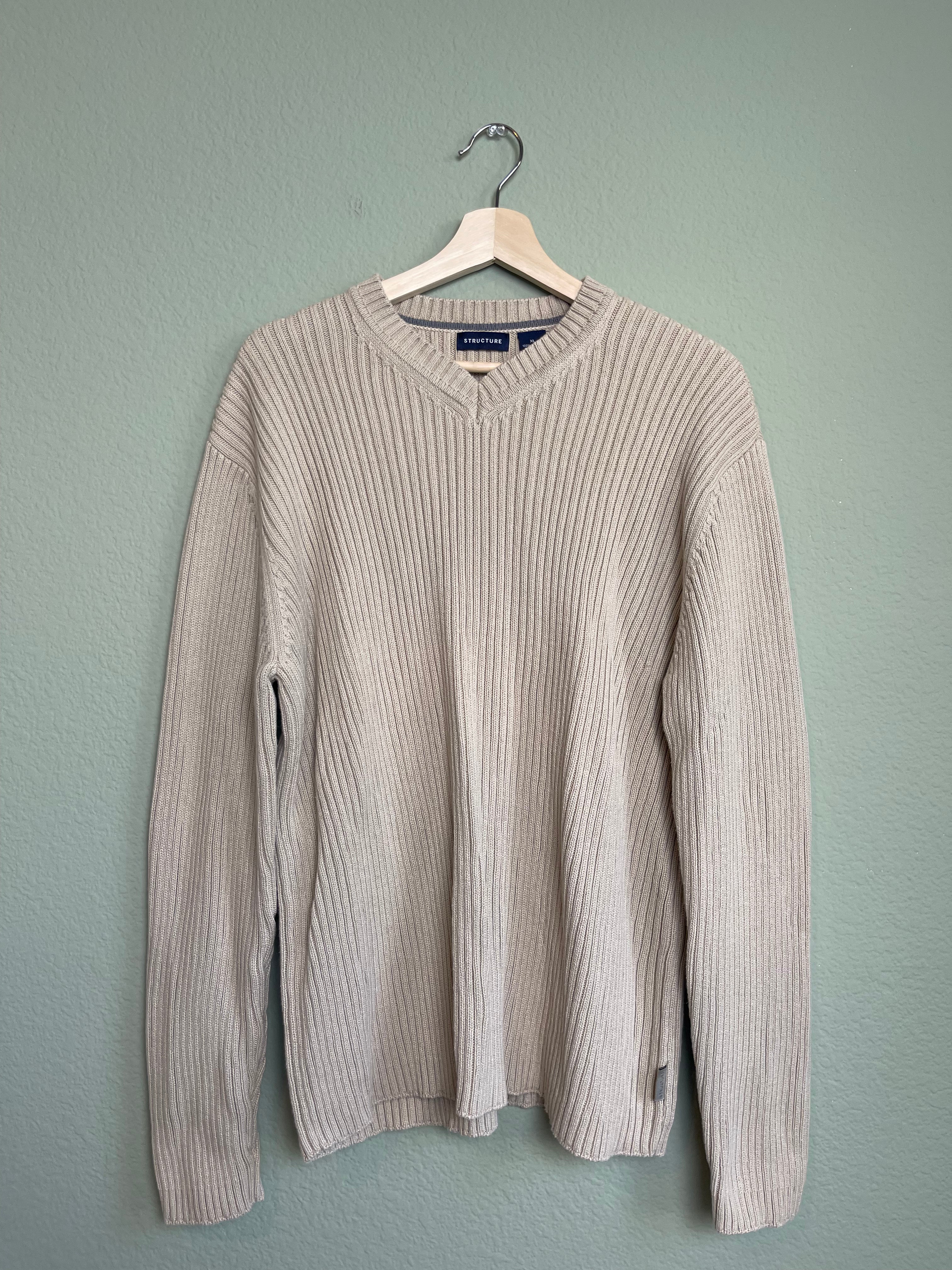 Vintage V Neck Ribbed Heavyweight Menswear Sweater Top sz xl
