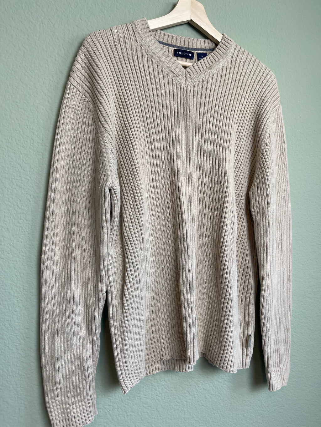 Vintage V Neck Ribbed Heavyweight Menswear Sweater Top sz xl