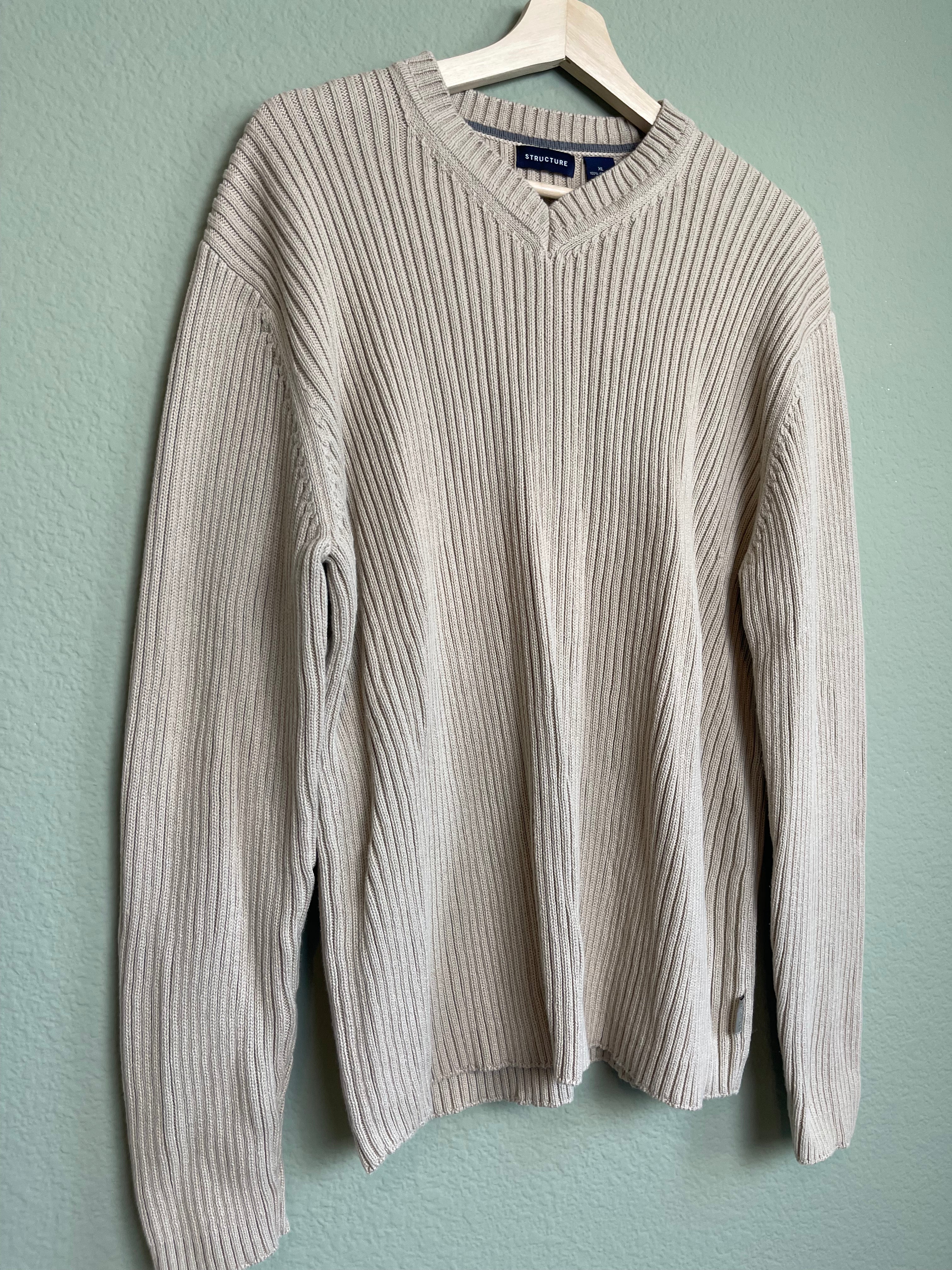 Vintage V Neck Ribbed Heavyweight Menswear Sweater Top sz xl