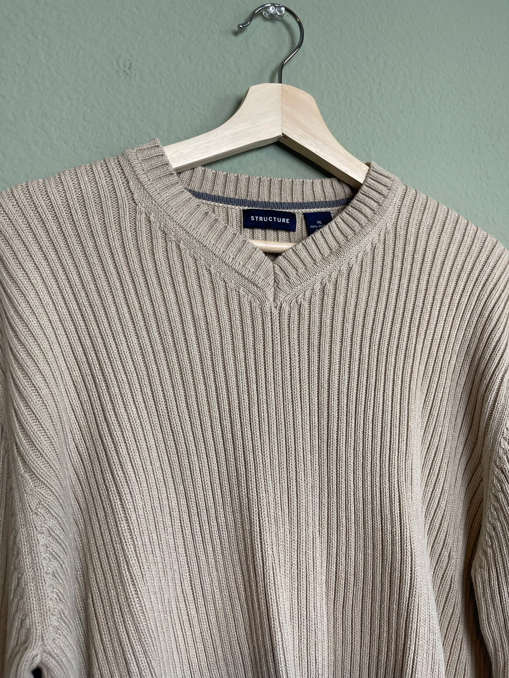 Vintage V Neck Ribbed Heavyweight Menswear Sweater Top sz xl