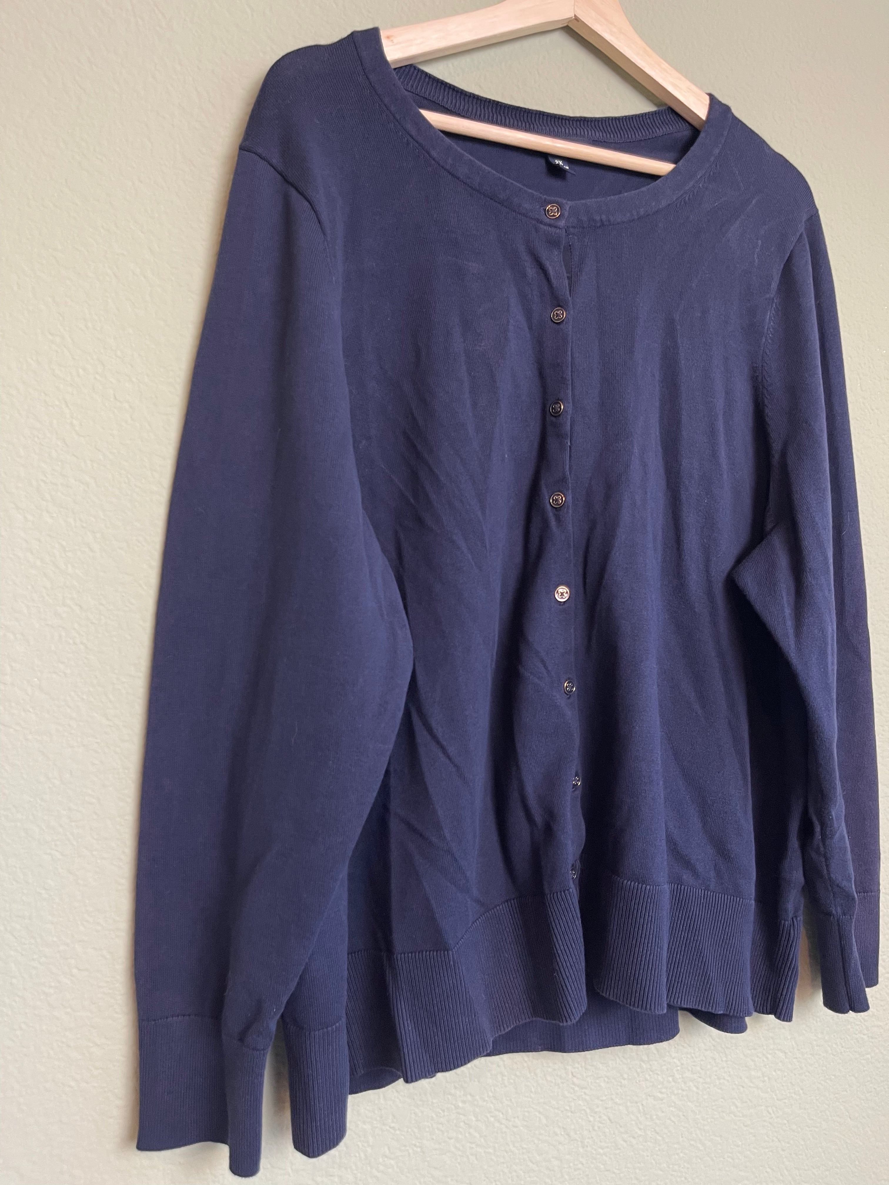 Lands End Navy Button Front Sweater Cardigan sz 3x