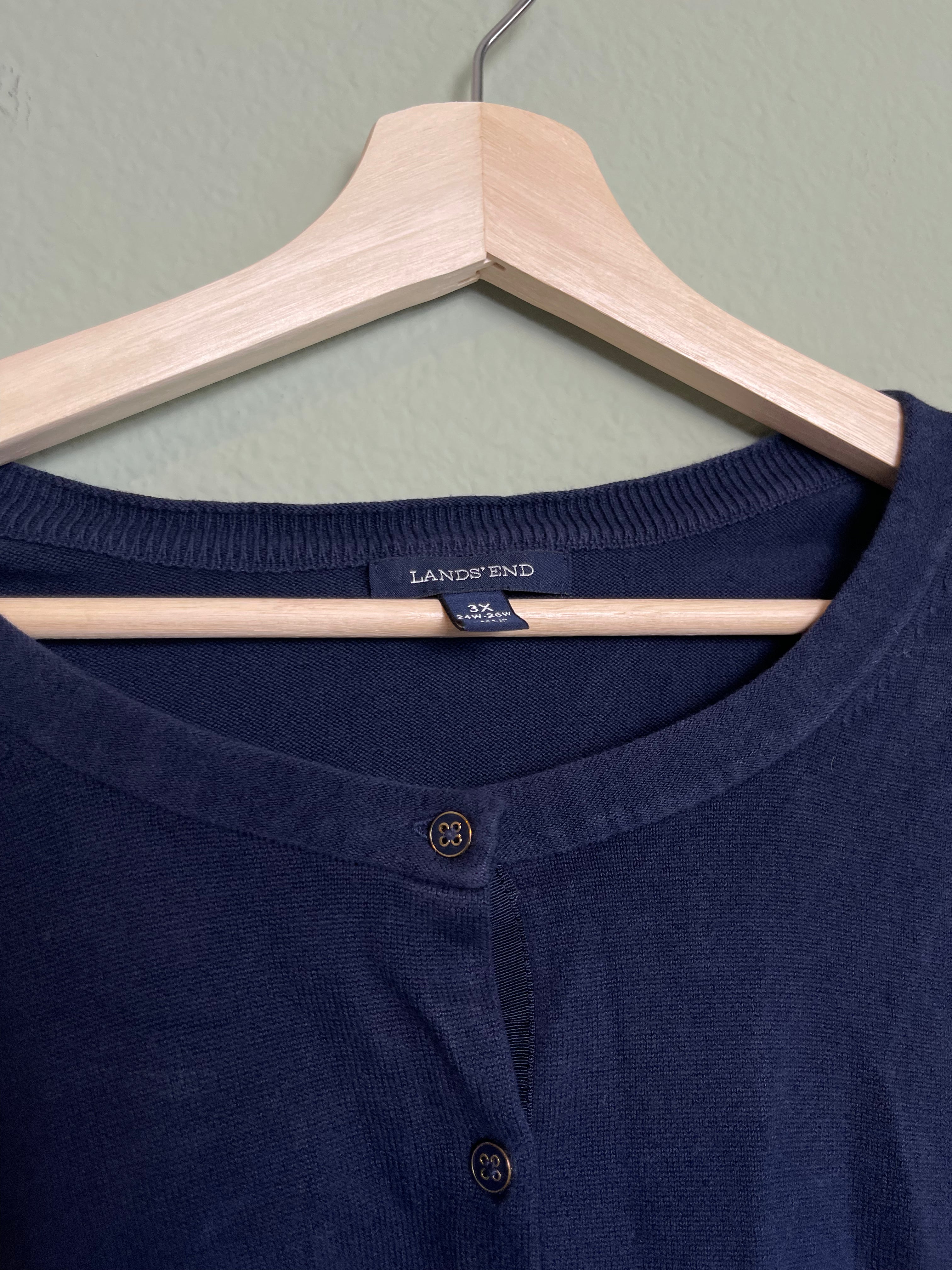 Lands End Navy Button Front Sweater Cardigan sz 3x