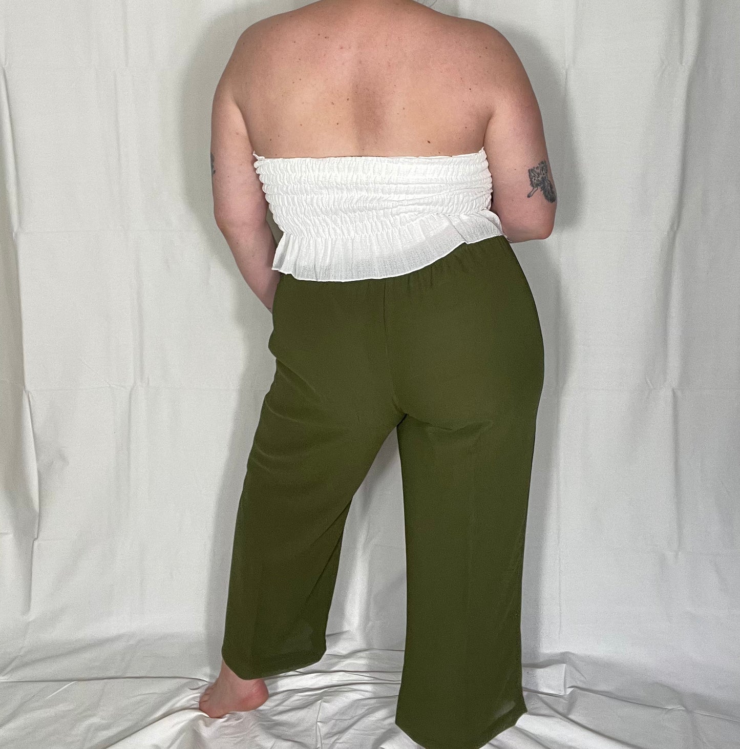 Green Chiffon Crop Pant