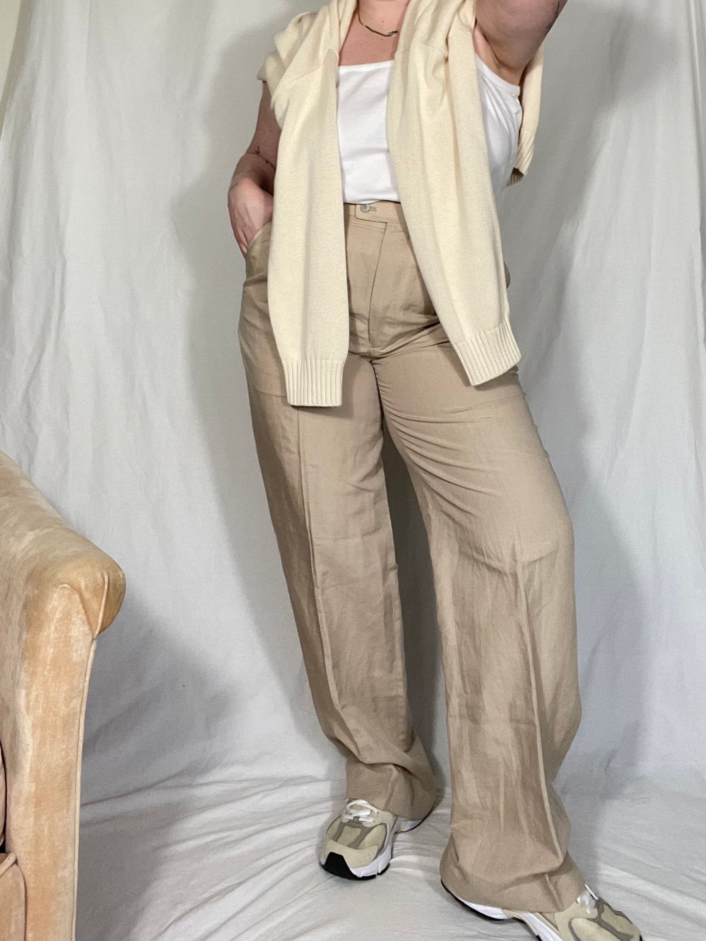 Retro Linen Blend “Menswear” Pleated Trouser Pant