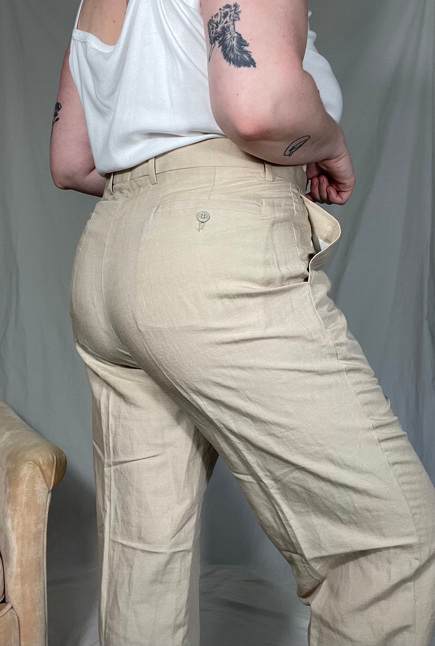 Retro Linen Blend “Menswear” Pleated Trouser Pant