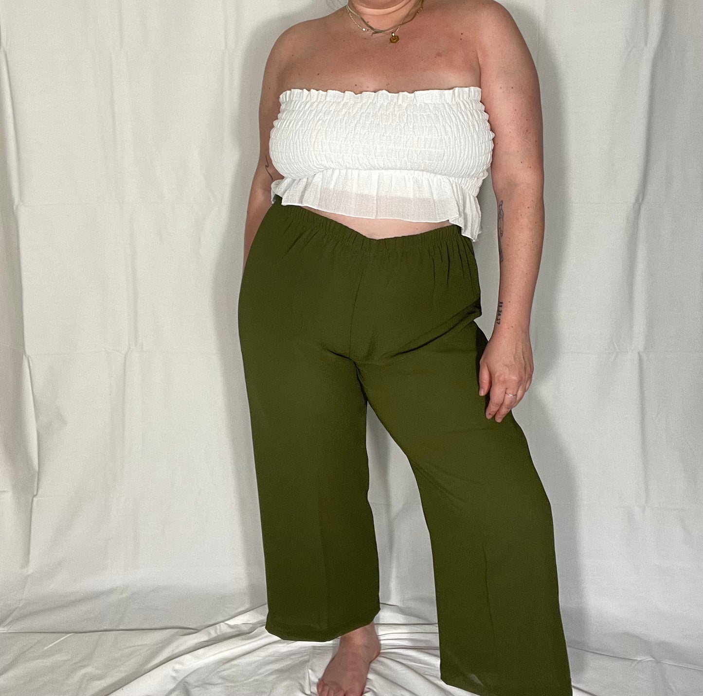 Green Chiffon Crop Pant