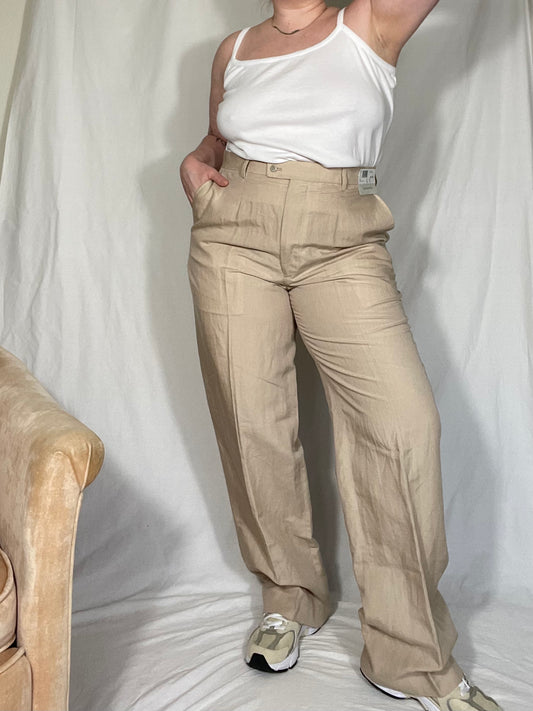 Retro Linen Blend “Menswear” Pleated Trouser Pant