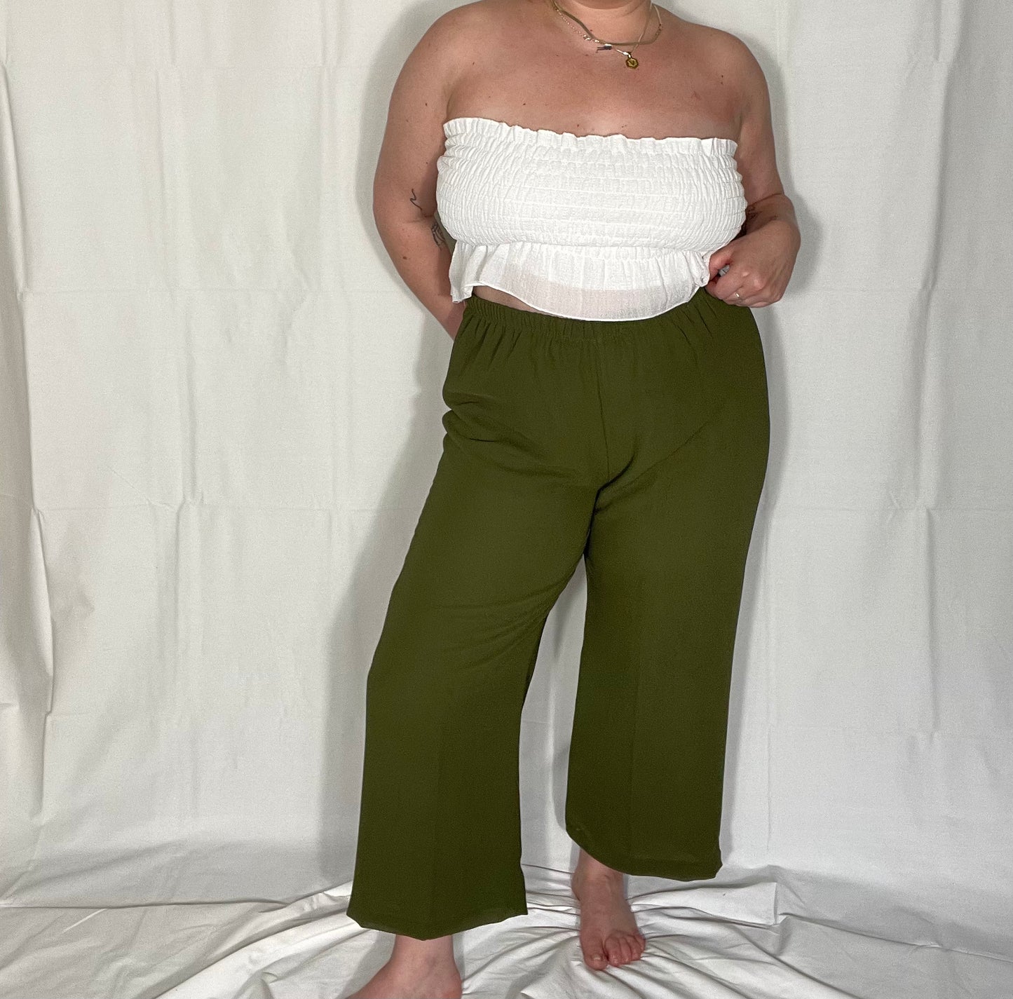 Green Chiffon Crop Pant